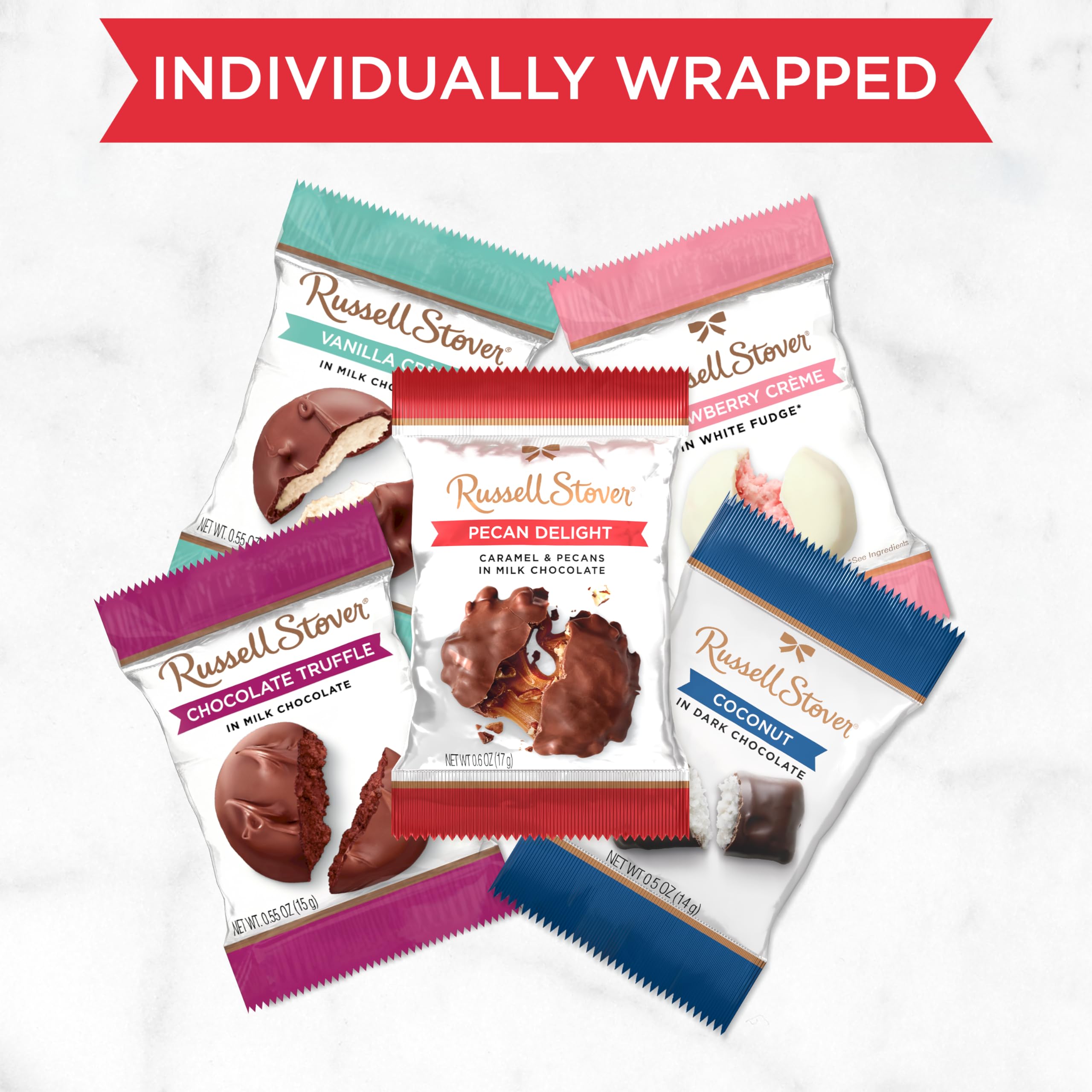 Russell Stover Milk Chocolate Pecan Delight - 0.6 oz (Pack of 36) - Premium Chocolate Candy for Gifts, Parties & Holiday Treats