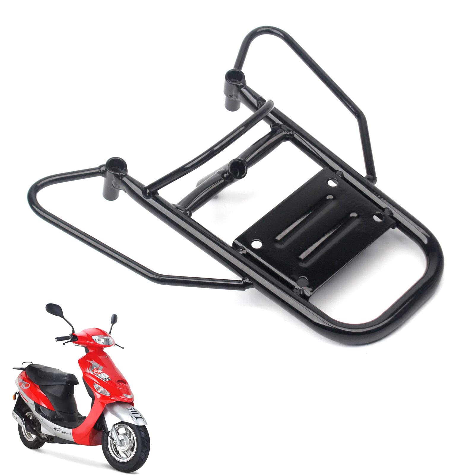 Minho Black Iron Rear Luggage Rack for TaoTao 50cc Scooter - Heavy Duty Motorcycle Cargo Carrier - Perfect for Commuting, Grocery Shopping & Delivery Services