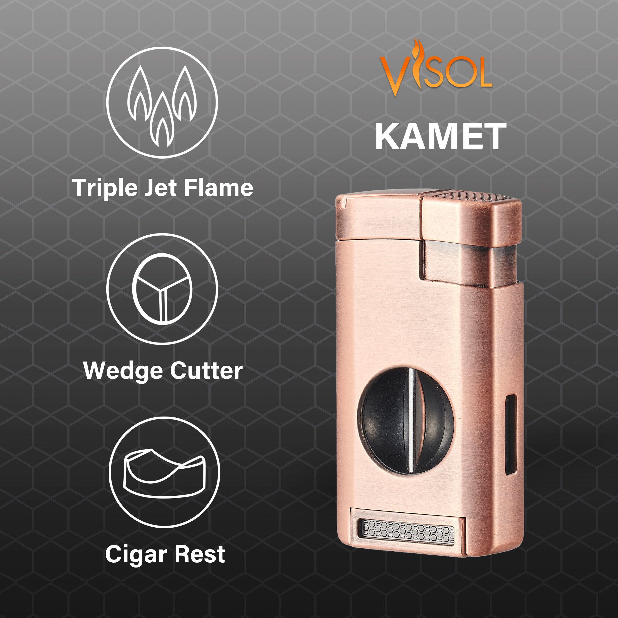Premium Visol Kamet V Cutter Bronze Triple Torch Cigar Lighter - Windproof Butane Lighter for Cigars, Perfect for Outdoor Smoking & Gifting