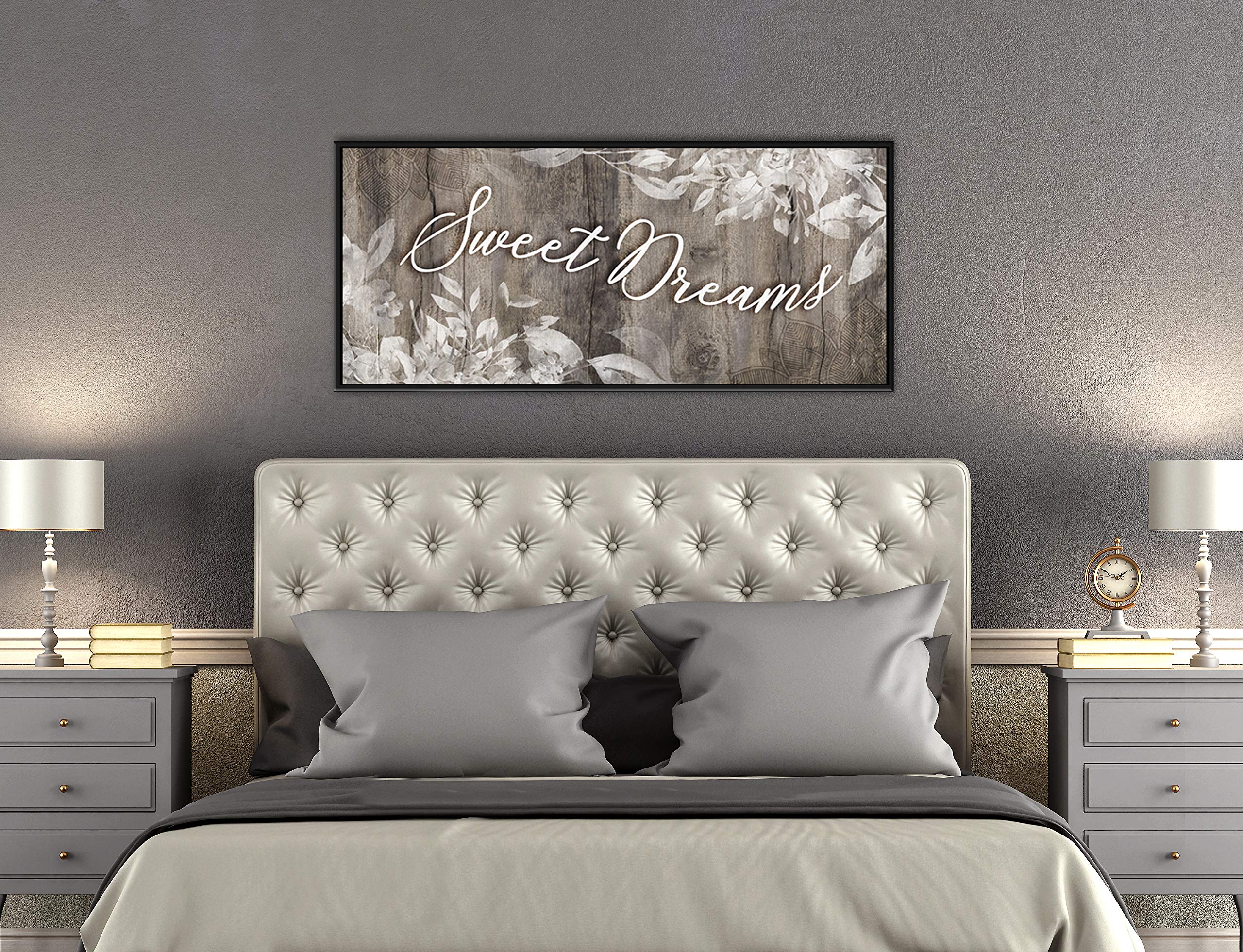 Sweet Dreams Sign - Large Canvas Wall Art for Master Bedroom Decor with Floating Frame (42x19, Brown & Black) | Perfect Above Bed Wall Decor & Bedroom Signs for Cozy & Romantic Ambiance