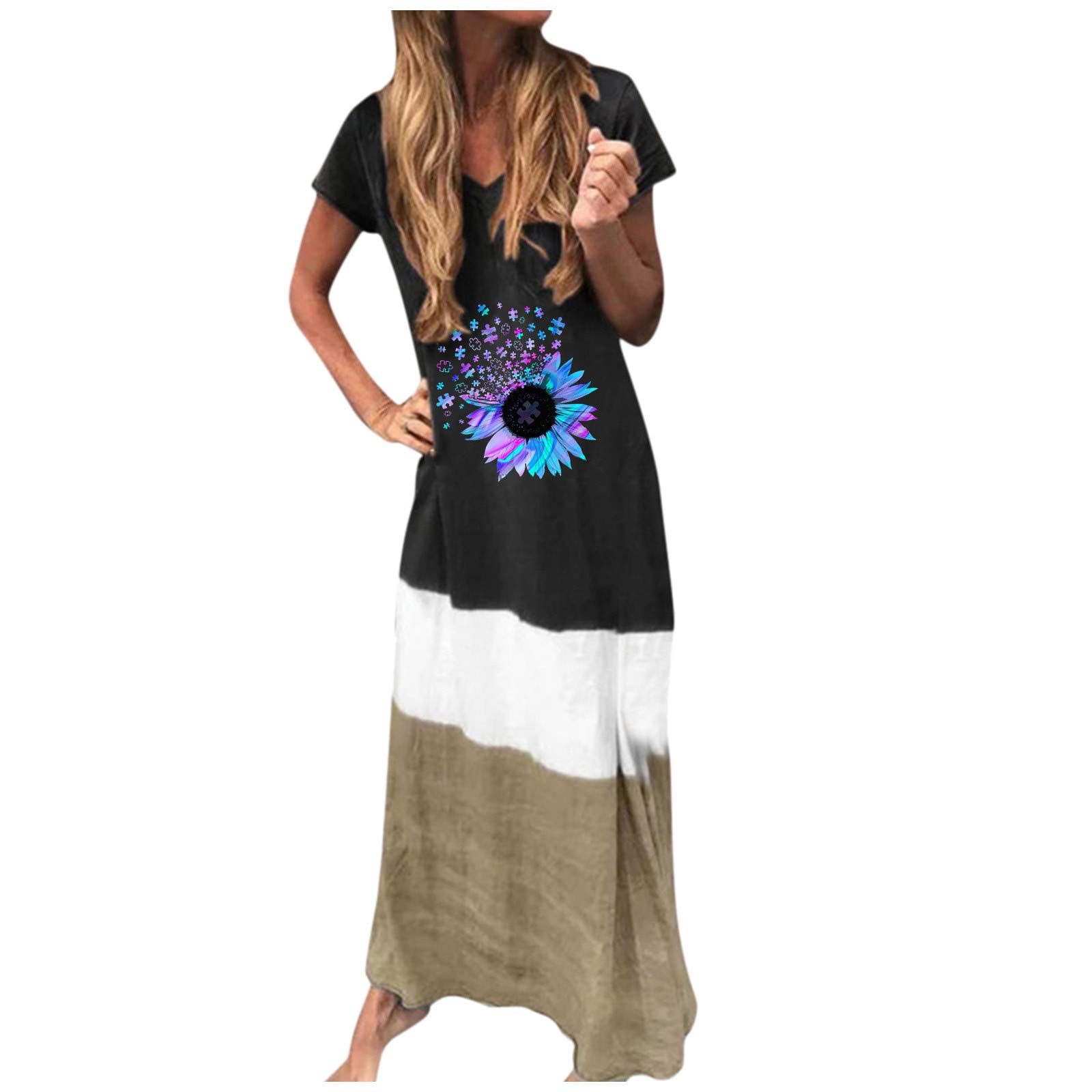 KCocoo Women's Plus Size Maxi Dress - Smocked White Summer Casual Dress for Beach, Vacation & Everyday Wear