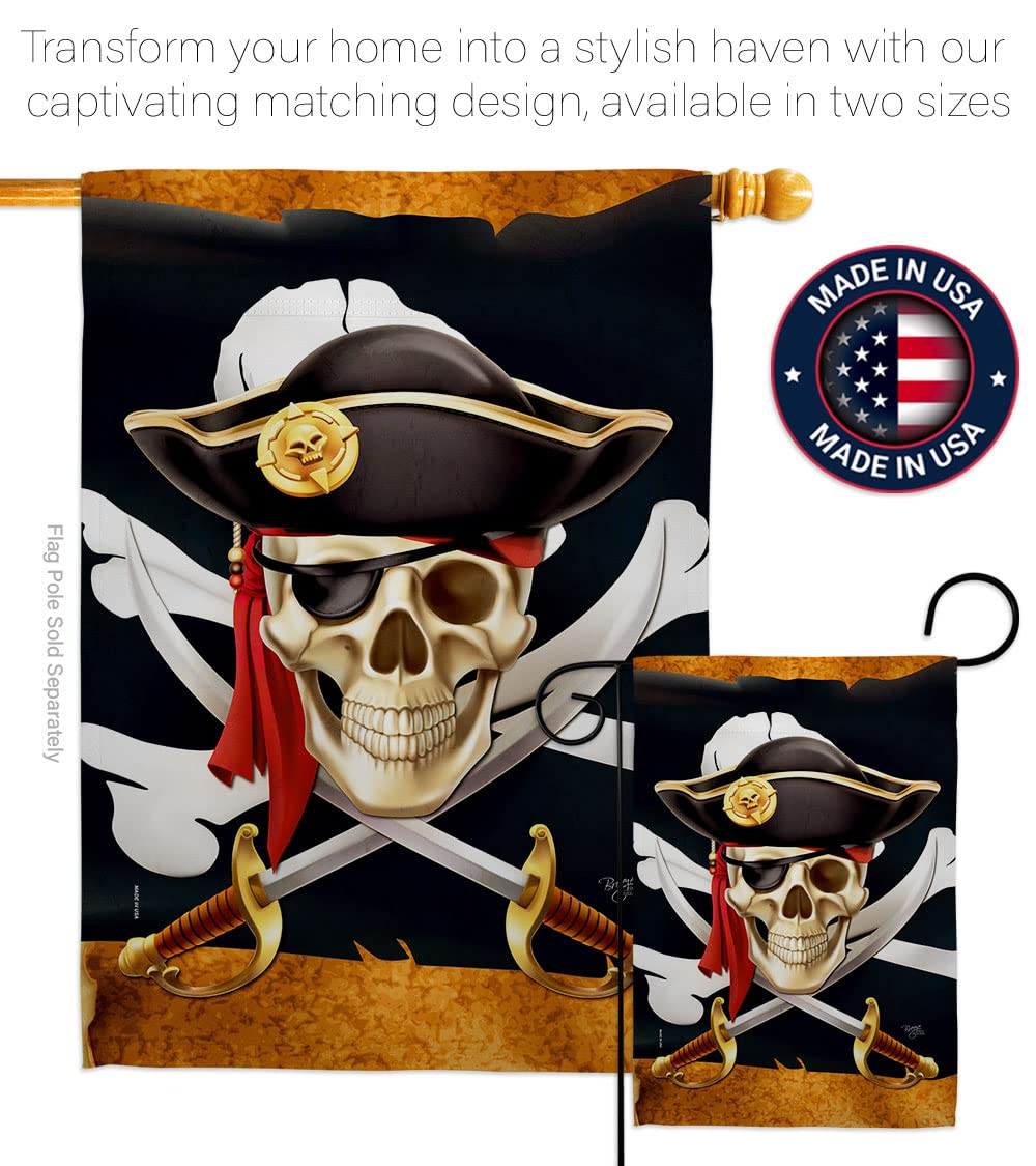 Pirate Life House Flag Set - Double-Sided Coastal Ship Skull Treasure Map Decor - Caribbean Jolly Roger Blackbeard Jack Banner for Garden, Yard & Outdoor Decor - Made in USA - Perfect for Pirate Themed Parties, Beach Houses & Nautical Decorations