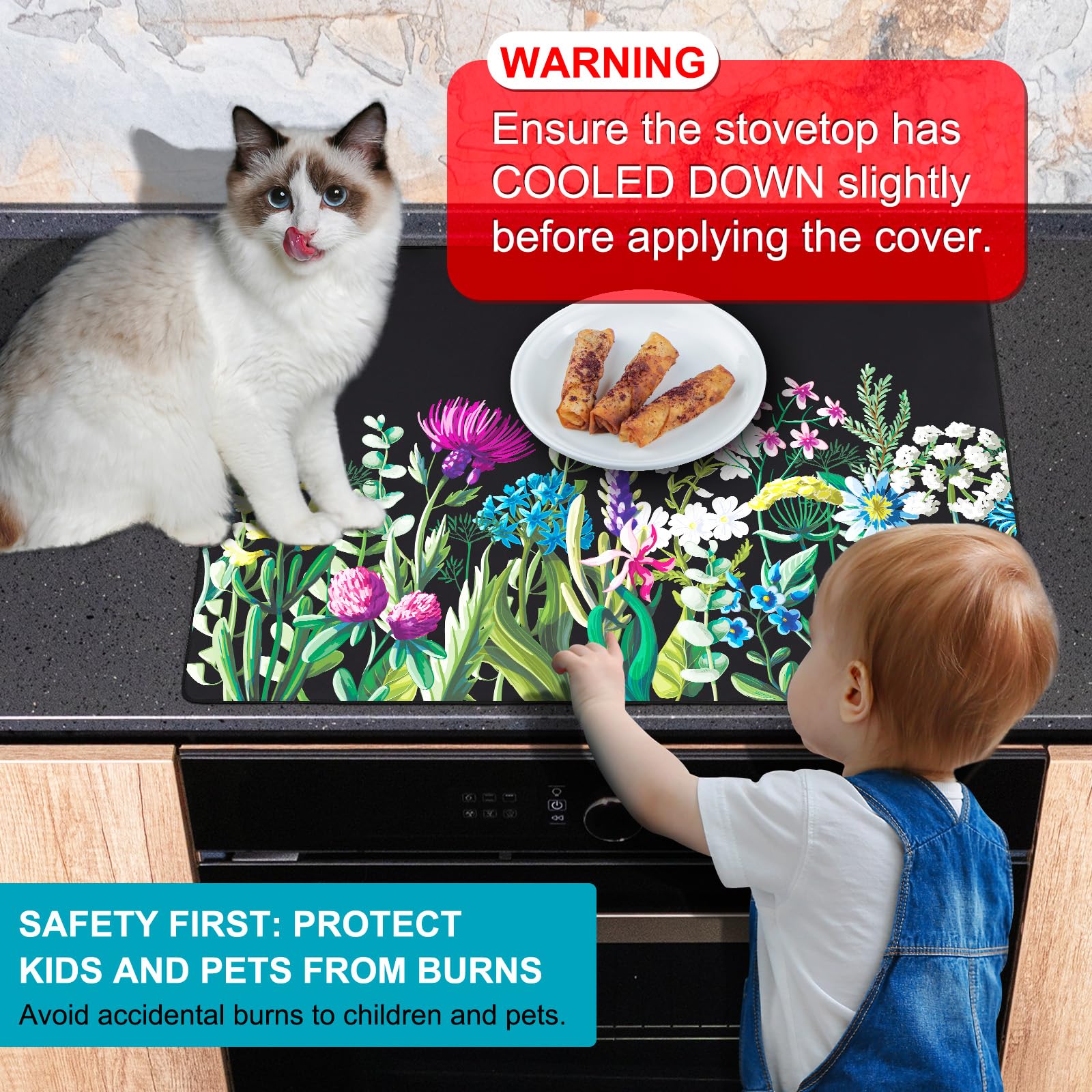 30x21 Inch Heat-Resistant Glass Stove Top Cover for Electric Stoves - Non-Slip Natural Rubber Cooktop Protector for Countertops & Washers | Dishwasher Safe & Multipurpose Kitchen Accessory | Perfect for Small Kitchens, RV Living & Counter Protection