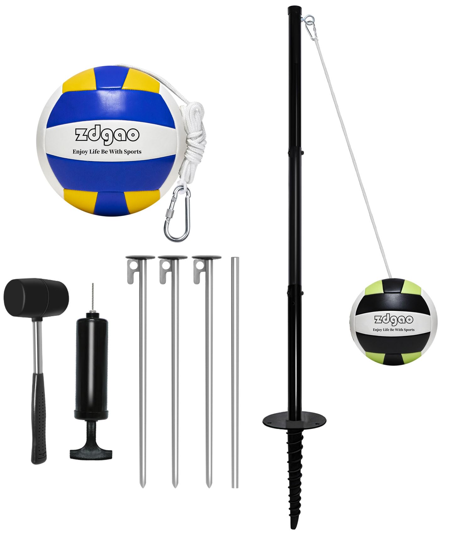 Premium Tetherball Set with Steel Pole - 2 Balls, Rope, Pump & Needle, Hammer - Outdoor Backyard Game for Kids & Adults - Perfect for Family Gatherings, Parks, and School Playgrounds