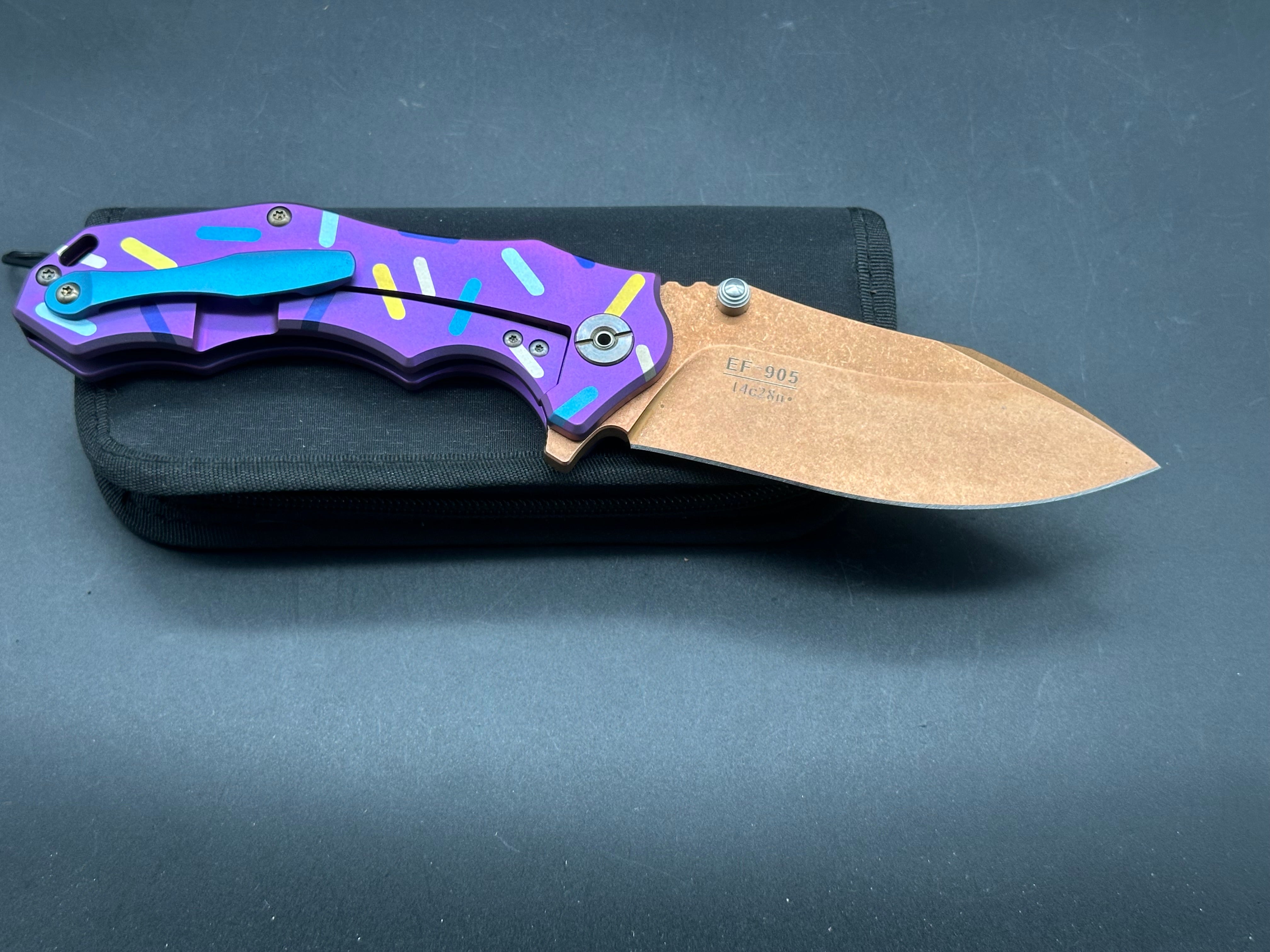 Eafengrow EF905 Custom Dessert Warrior Pink Ti Knife - Sprinkle Print Frame - Perfect for Camping, Outdoor Adventures & Everyday Carry (EDC)