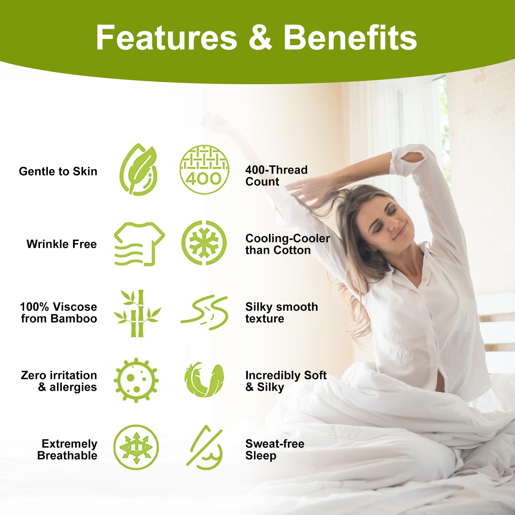 Luxury Cooling Queen Sheets - Bamboo Rayon Deep Pocket 18