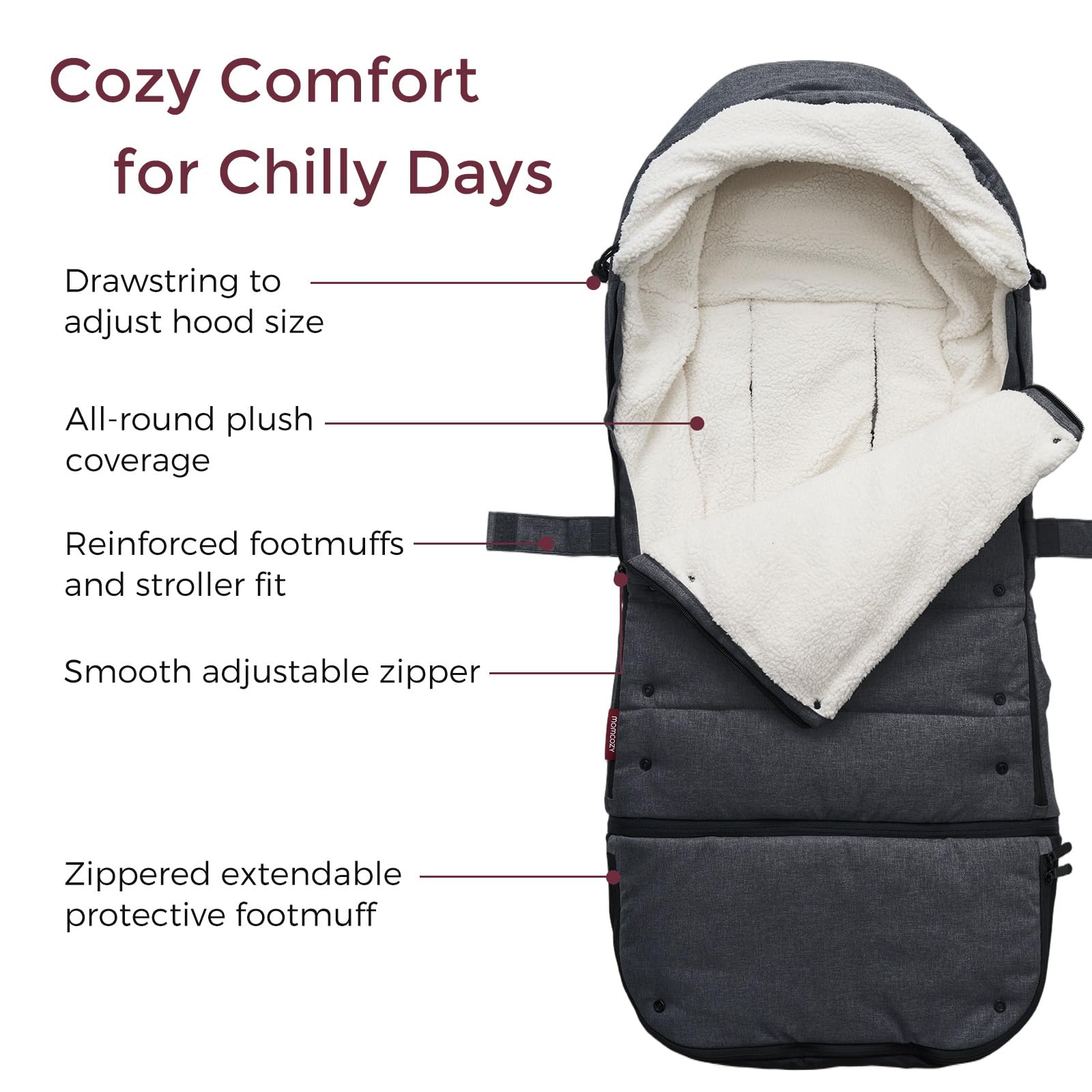 Momcozy Universal Stroller Footmuff - Weatherproof Winter Bunting Bag with Extendable Cover & Adjustable Buckle | Warm Baby Stroller Accessory for Cold Weather | Perfect for Winter Walks, Shopping Trips & Outdoor Adventures