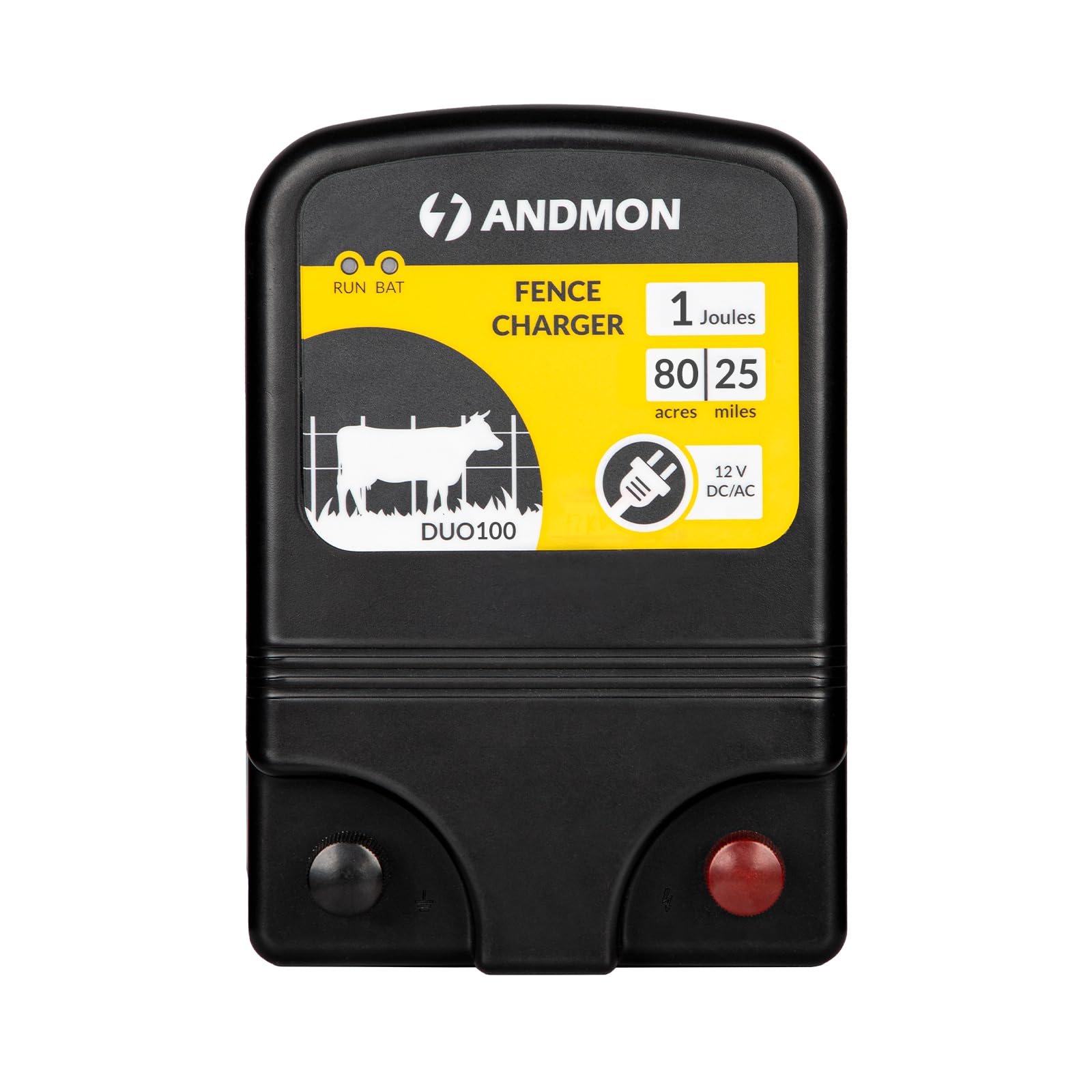 DUO10 1.4 Joule Electric Fence Charger - 25 Mile Range for 80 Acres - Dual Power (Battery & AC) - Bear & Raccoon Proof Security Fence Energizer - Perfect for Farm, Ranch & Wildlife Protection