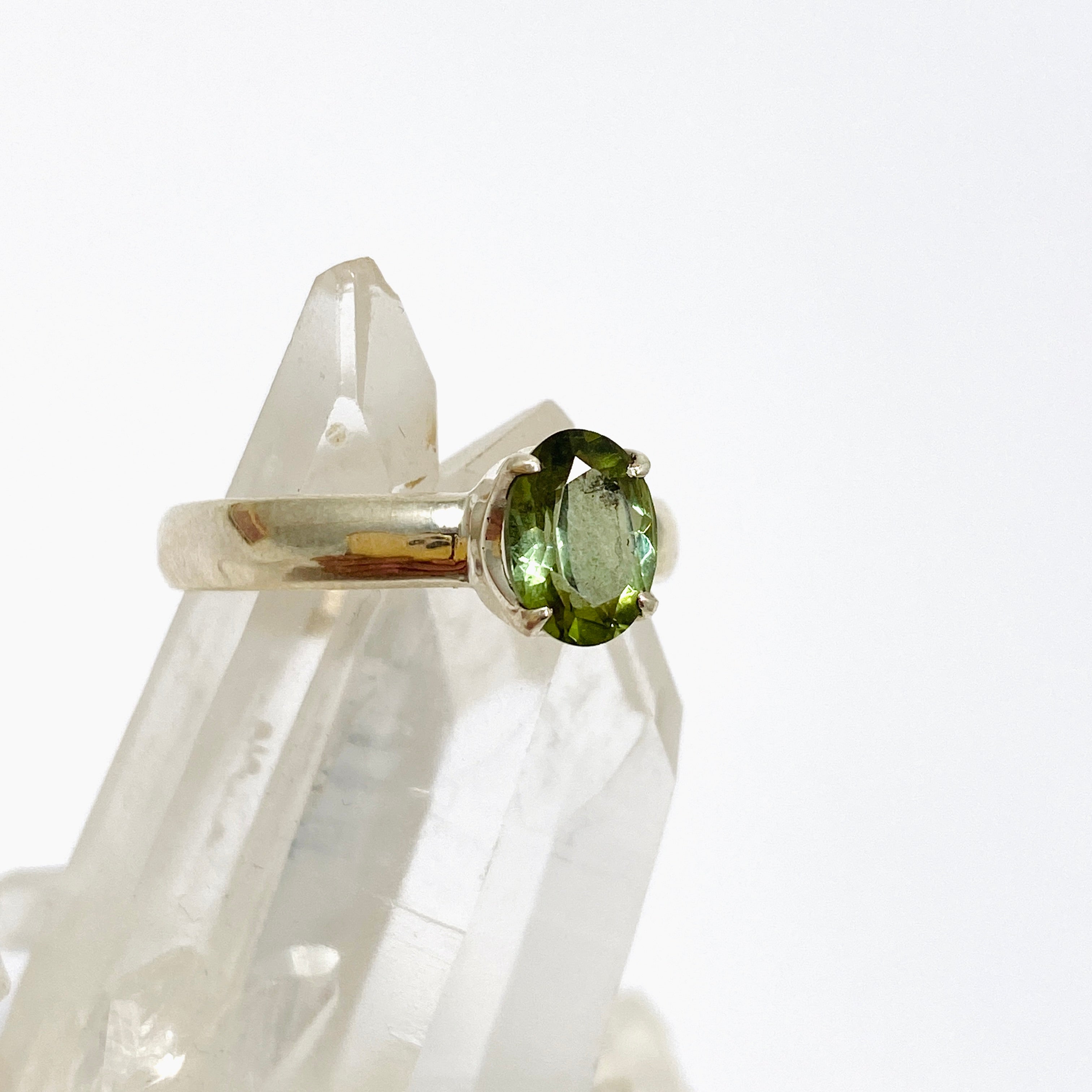 Green Tourmaline Oval Faceted Ring Size 9 - PRGJ725 - Elegant Jewelry for Women, Perfect for Weddings, Parties & Special Occasions