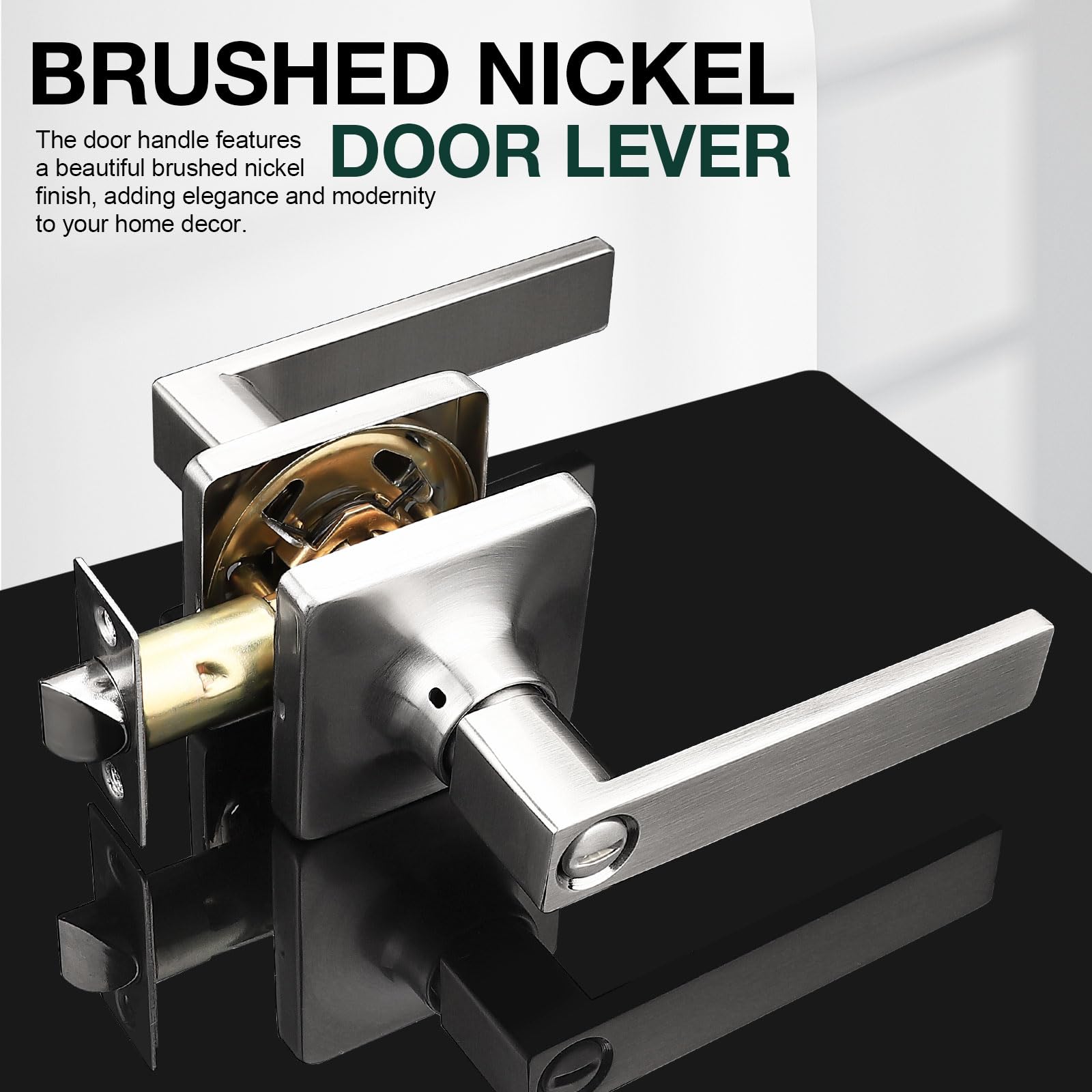 GOBEKOR 10 Pack Keyless Privacy Door Levers - Brushed Nickel Bedroom Door Handle with Lock, Square Interior Door Handles, Straight Lever for Home Security | Perfect for Bedrooms, Bathrooms & Private Spaces