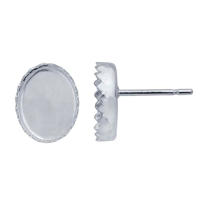 Sterling Silver 5x3mm to 9x7mm Oval Serrated Cabochon Post Earring Settings - Blank Jewelry Mountings for DIY Gemstone Stud Earrings - Perfect for Handmade Jewelry Making and Gift Giving