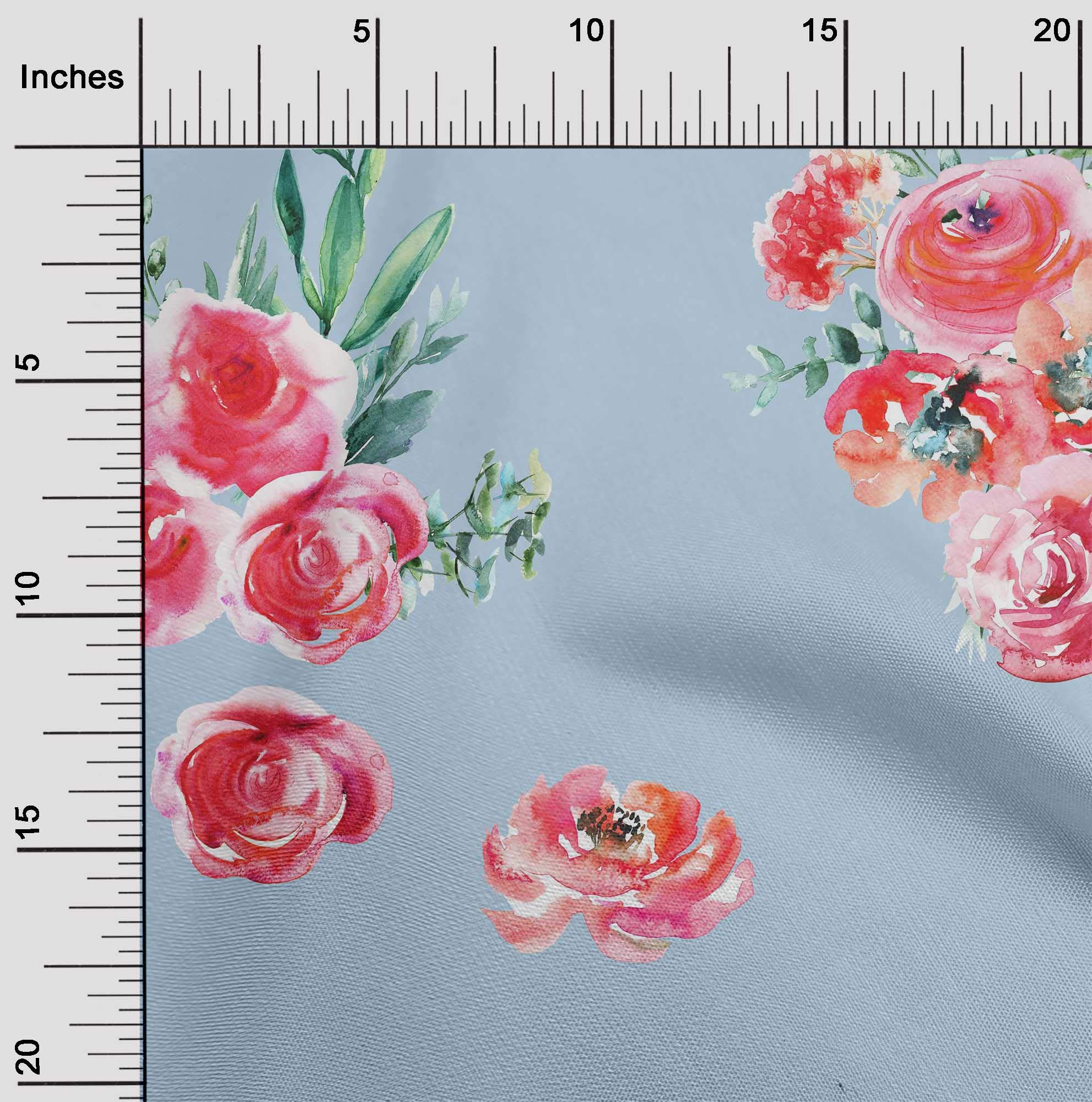 oneOone Silk Tabby Fabric - 42 Inch Wide Watercolor Print with Leaves & Peach Floral Design | Perfect for DIY Dresses, Scarves & Home Decor Projects