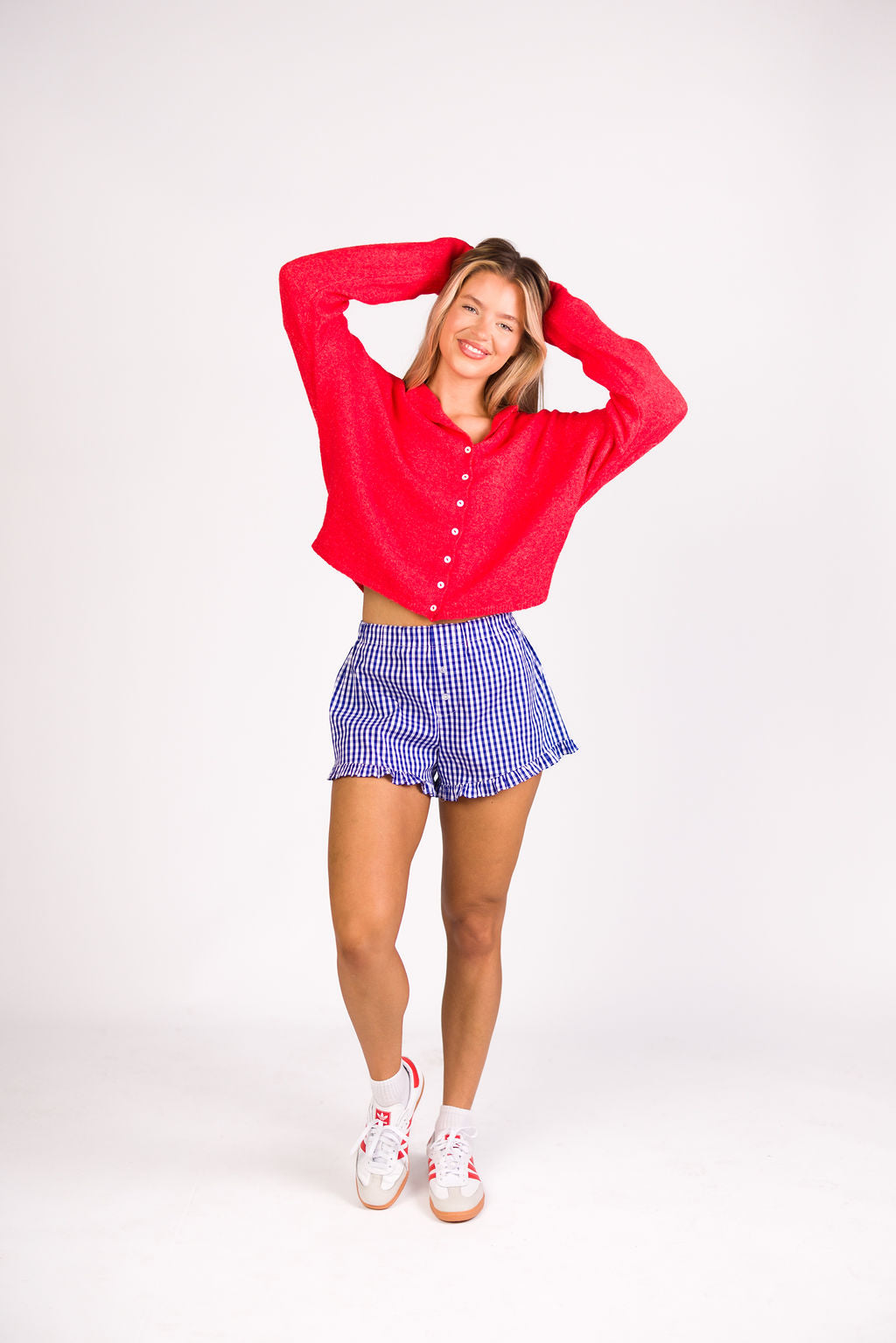 Georgia Gingham Ruffle Hem Shorts - Blue Summer Casual Shorts for Women | Perfect for Beach, Picnic & Vacation Outfits