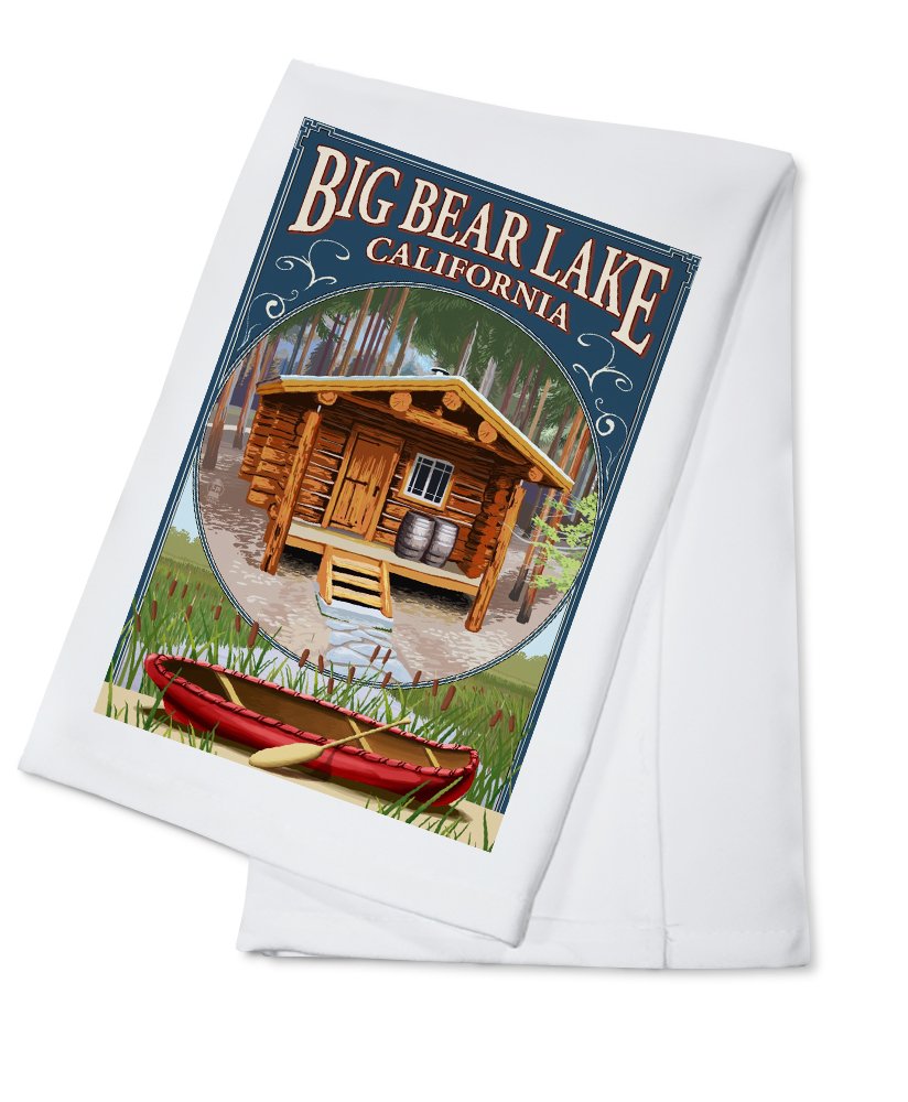 Big Bear Lake California Cabin in Woods Montage - 100% Cotton Tea Towel & Decorative Hand Towel for Kitchen & Home Decor | Rustic Cabin-Themed Kitchen Accessory for Cozy Cabinets, Farmhouse Style Homes & Vacation House Decor