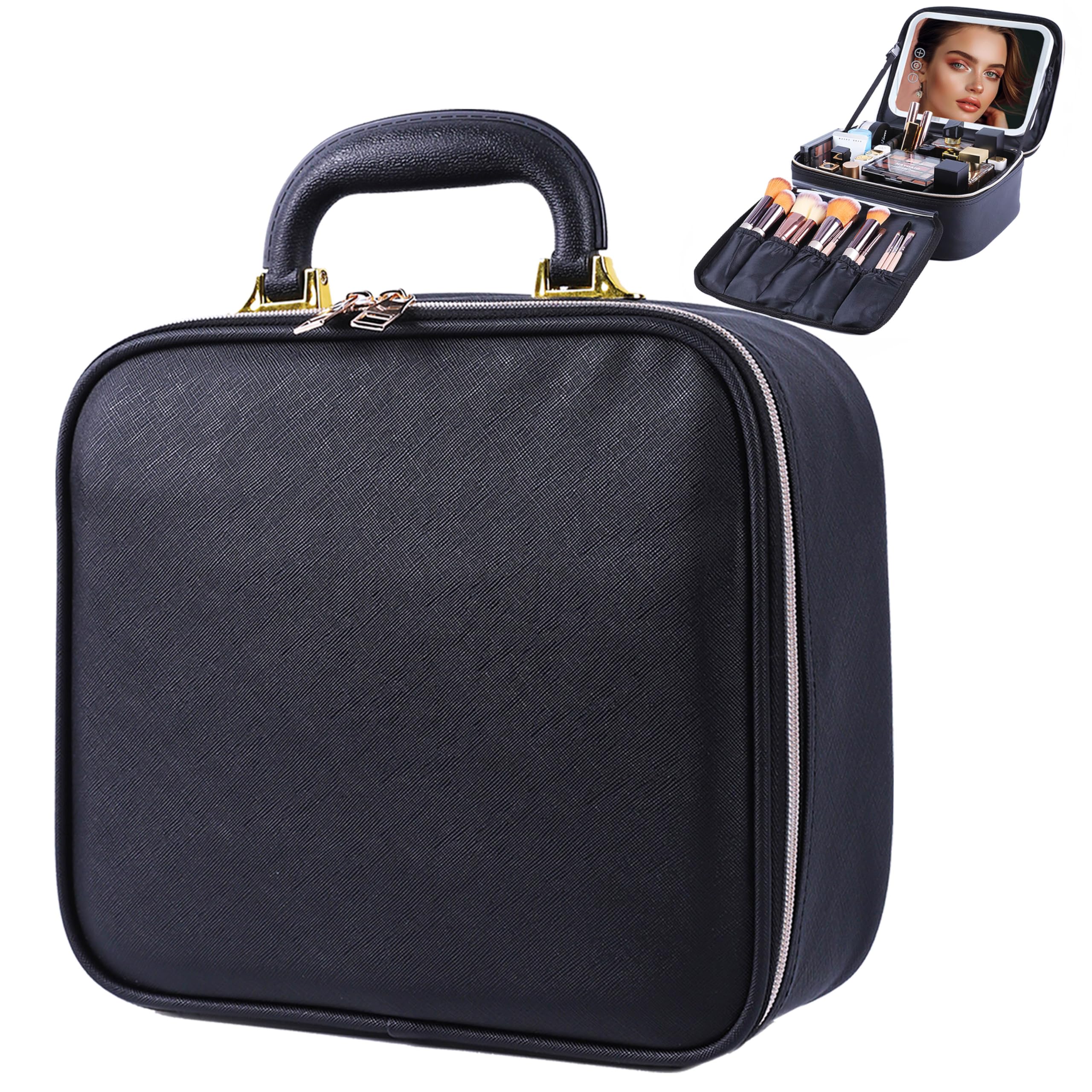 LED Makeup Bag with Mirror & Adjustable Brightness - Portable Waterproof Cosmetic Organizer with Handle & Custom Monogram - Perfect for Travel, Home Storage & Gift for Women