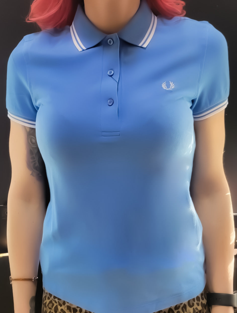 Fred Perry Women's Twin Tipped Shirt - Vibrant Blue & White Striped Polo for Casual Wear & Tennis Outfits | Perfect for Summer Fashion & Club Events