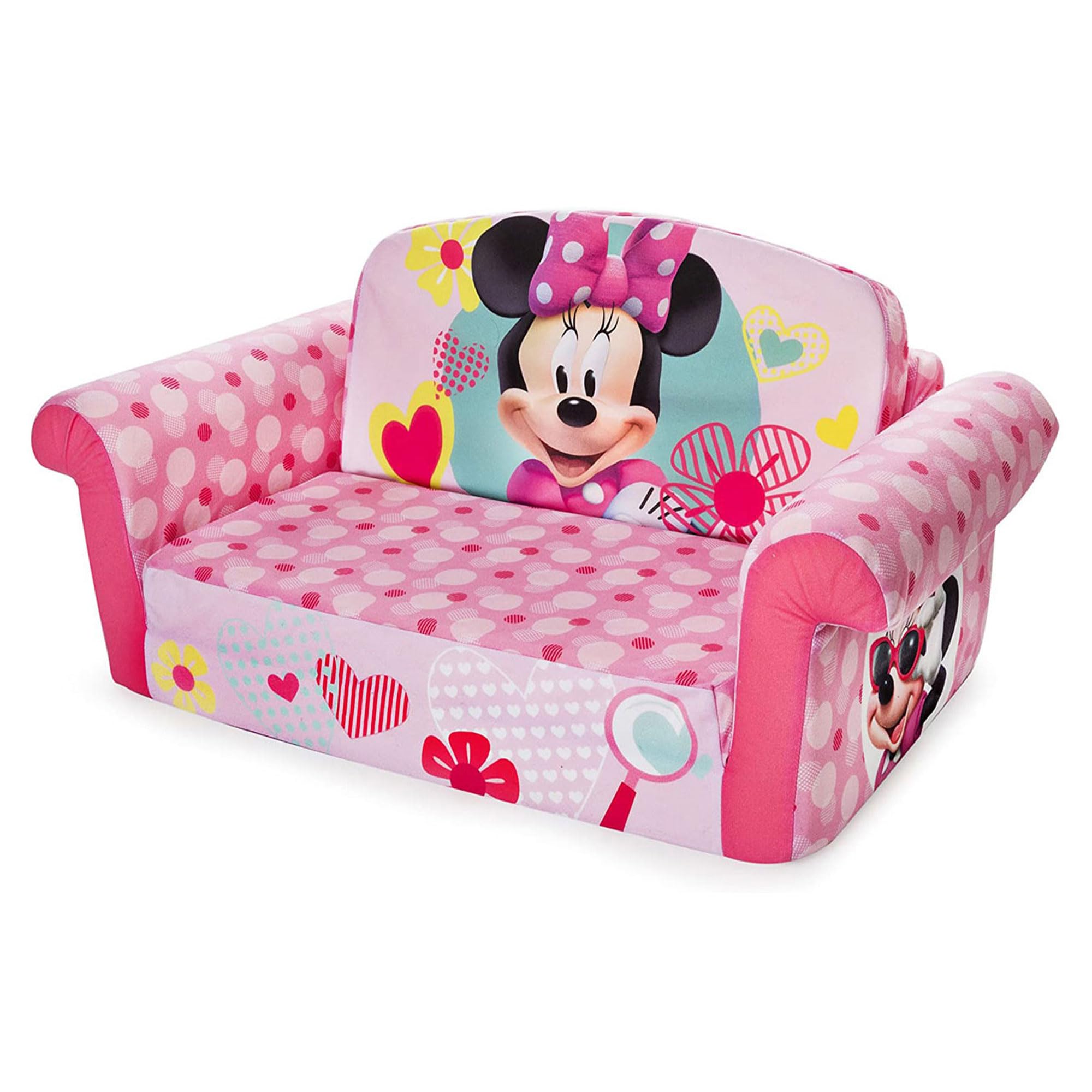 2 in 1 MARSHMALLOW Kids Couch & Sleeper - Extendable Toddler Sofa with Reversible Design for Lounging & Sleeping | Minnie Mouse Theme (2 Pack) - Perfect for Playrooms, Bedrooms & Daycare Centers