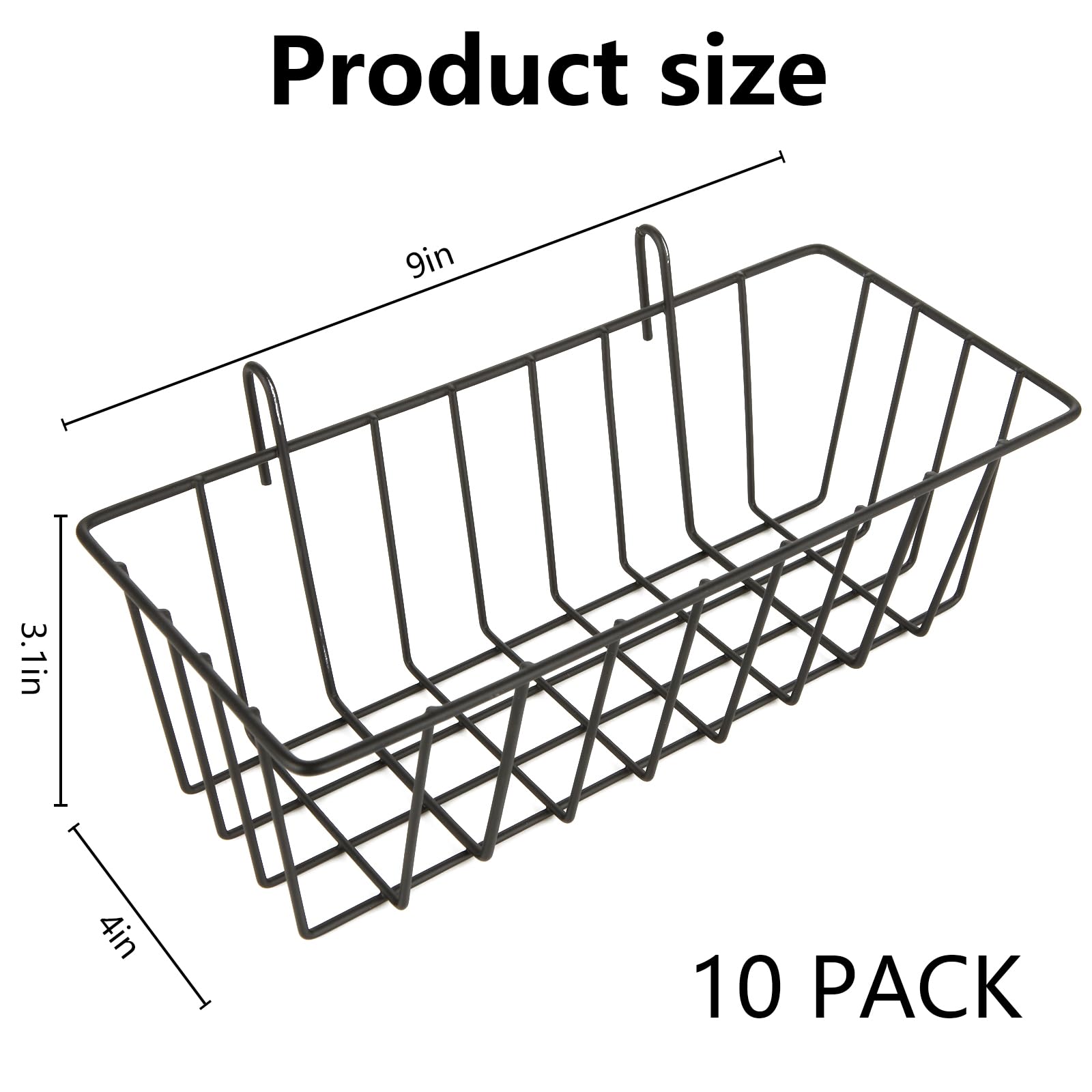 10 PCS Black Wall Grid Panel Hanging Wire Baskets - No Drilling Wall Mount Storage Organizer for Kitchen, Bathroom, Bedroom & Office Decor - Perfect for Spice Jars, Toiletries, Office Supplies & Home Organization