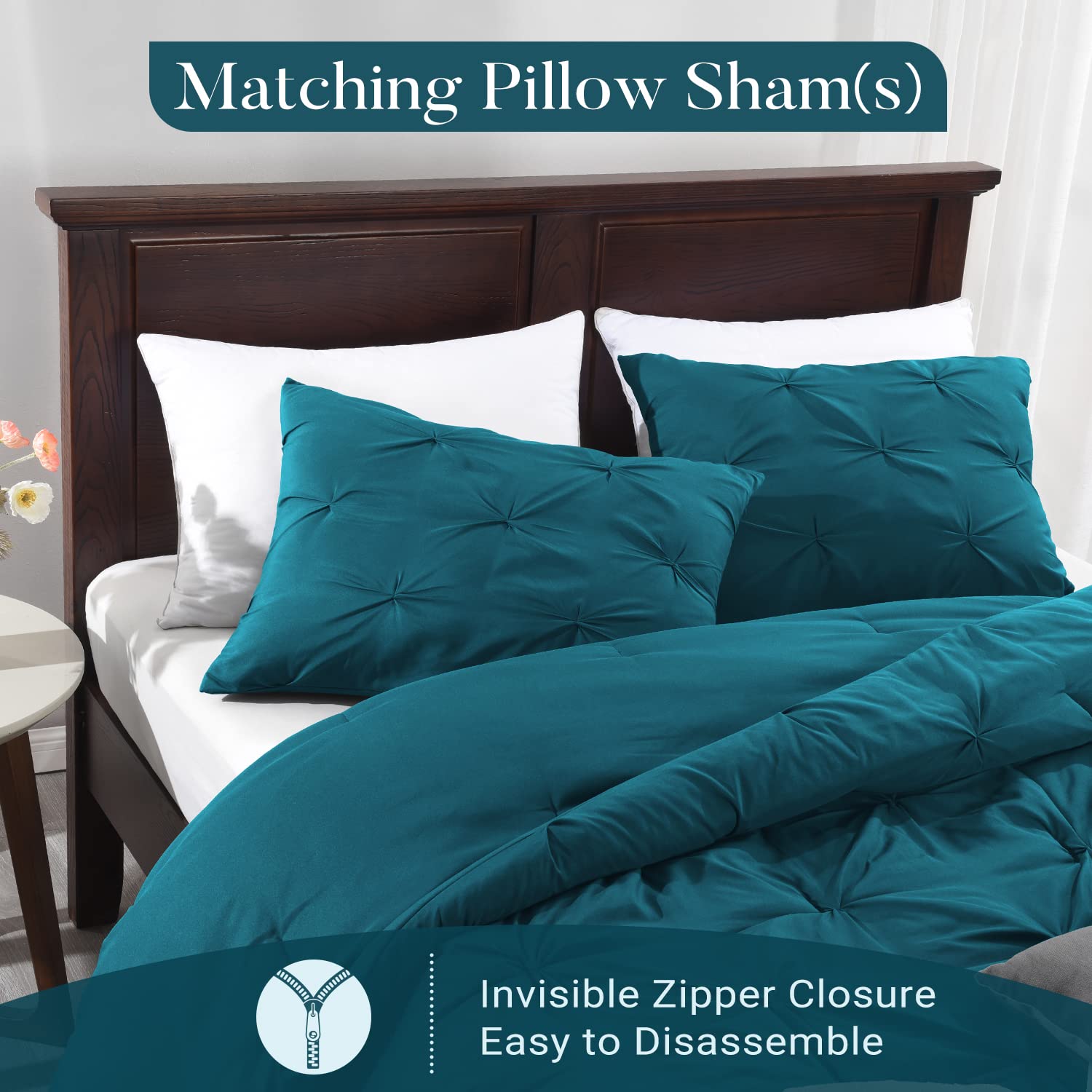 Basic Beyond Twin Comforter Set for Girls and Boys - Pinch Pleat Twin Bedding Set with Pintuck Design, Includes Comforter & Pillow Sham in Teal - Perfect for Kids' Bedrooms, Dorm Rooms & Guest Rooms