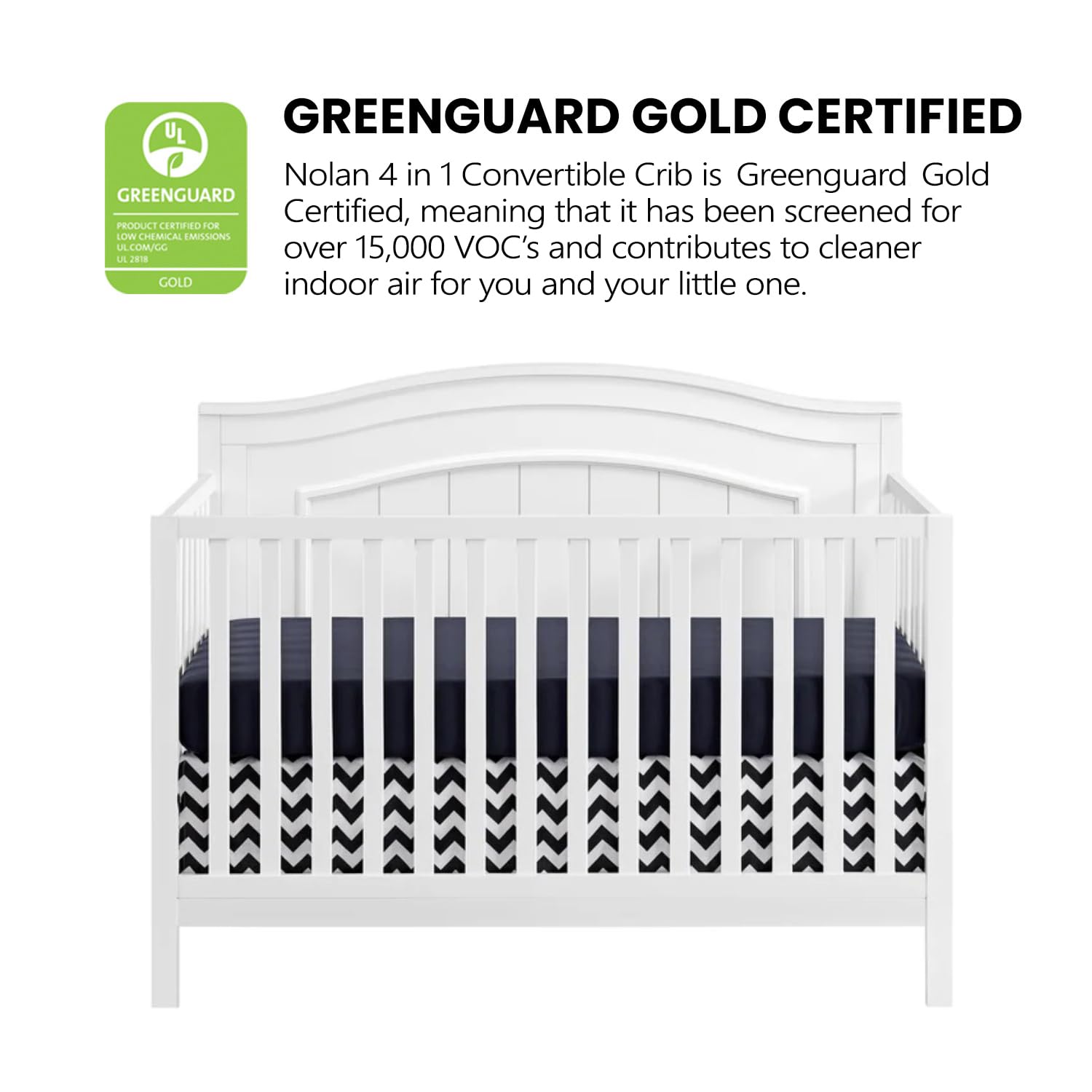 Oxford Baby Nolan 4-in-1 Convertible Crib - Snow White | Greenguard Gold Certified | Safe Nursery Bed for Newborns, Toddlers & Kids | Perfect for Nursery, Daycare & Guest Rooms