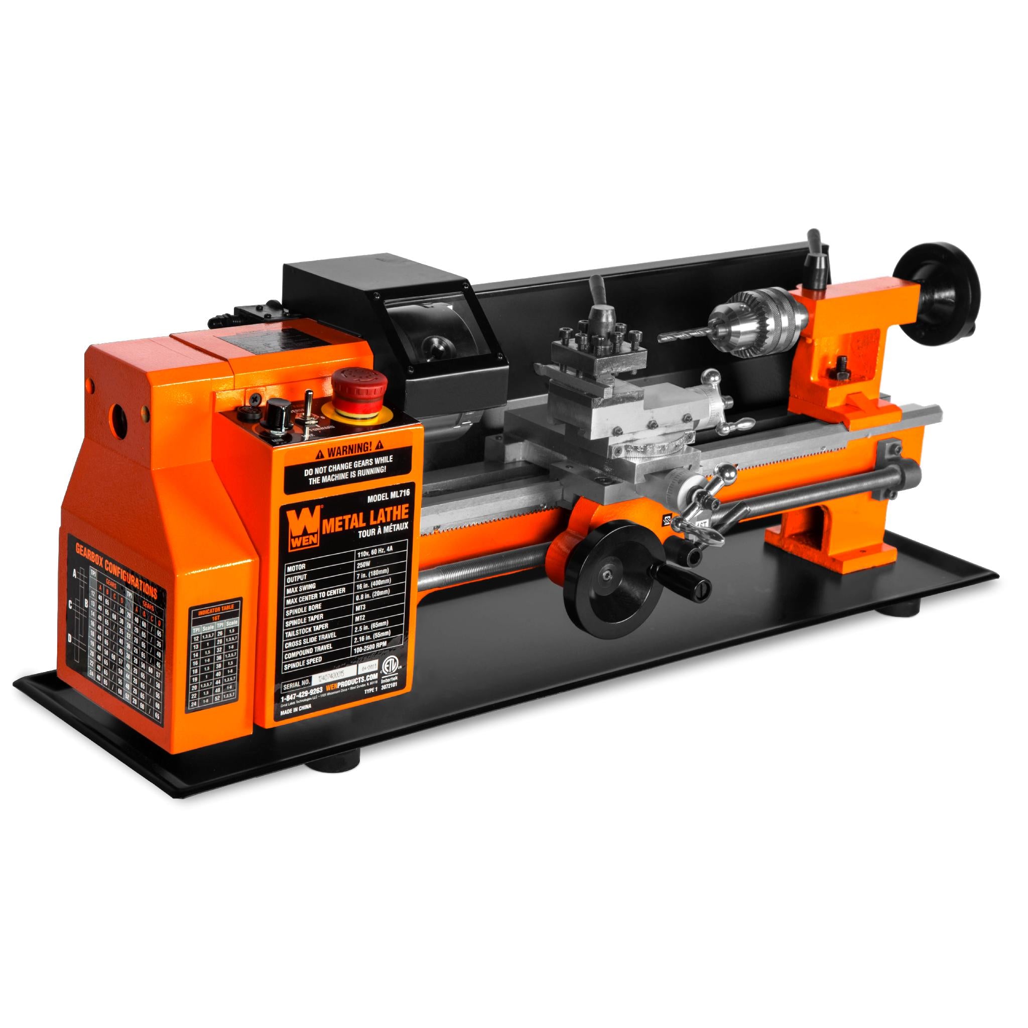 WEN ML716 7x16 Inch Variable Speed Benchtop Metal Lathe - 2-Way Turning for Precision Metalworking | Ideal for DIY Projects & Small Workshops