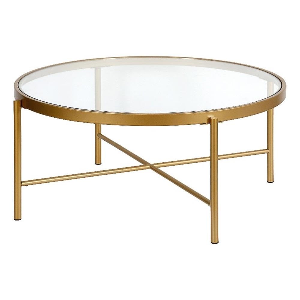 Duxbury 36 Inch Wide Round Coffee Table - Brass Finish Modern Living Room Furniture for Home Decor & Entertaining