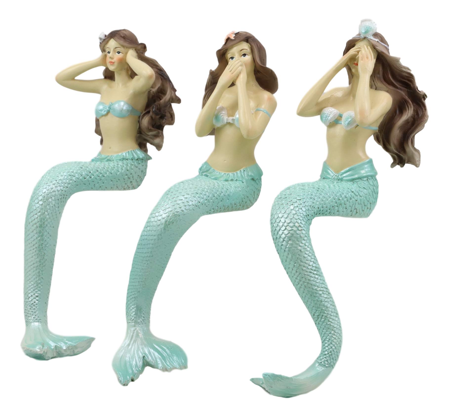 Ebros Capiz Ocean See No Evil Hear No Evil Speak No Evil Mermaid Siren Shelf Sitter Figurine - 9.25