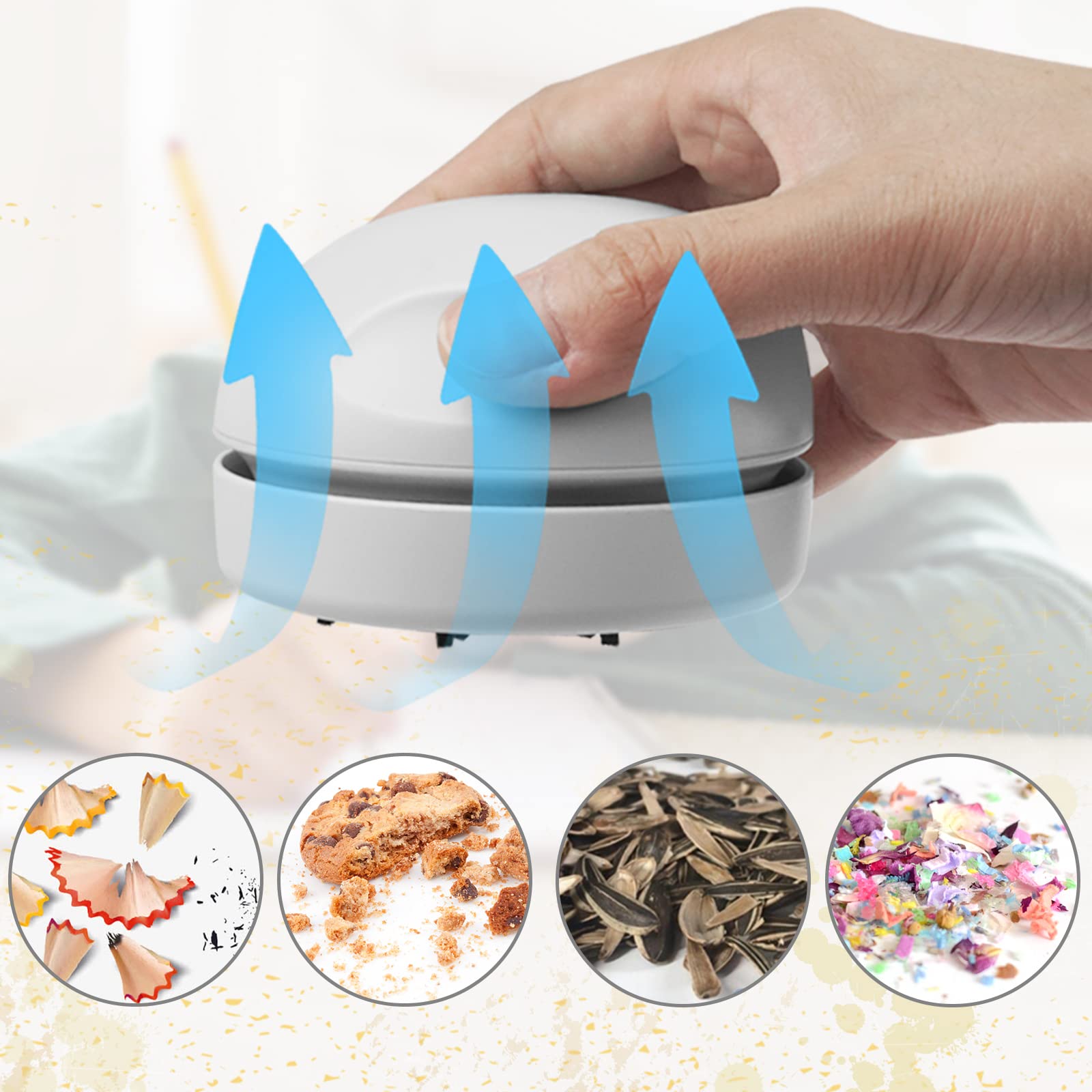 Prowithlin USB Desktop Vacuum Cleaner - Mini Portable Dust Cleaner with Detachable Nozzle & Brush for Keyboard, Piano, Car, Office, Home - Gray | Perfect for Computer, Workspace & Pet Hair Cleaning