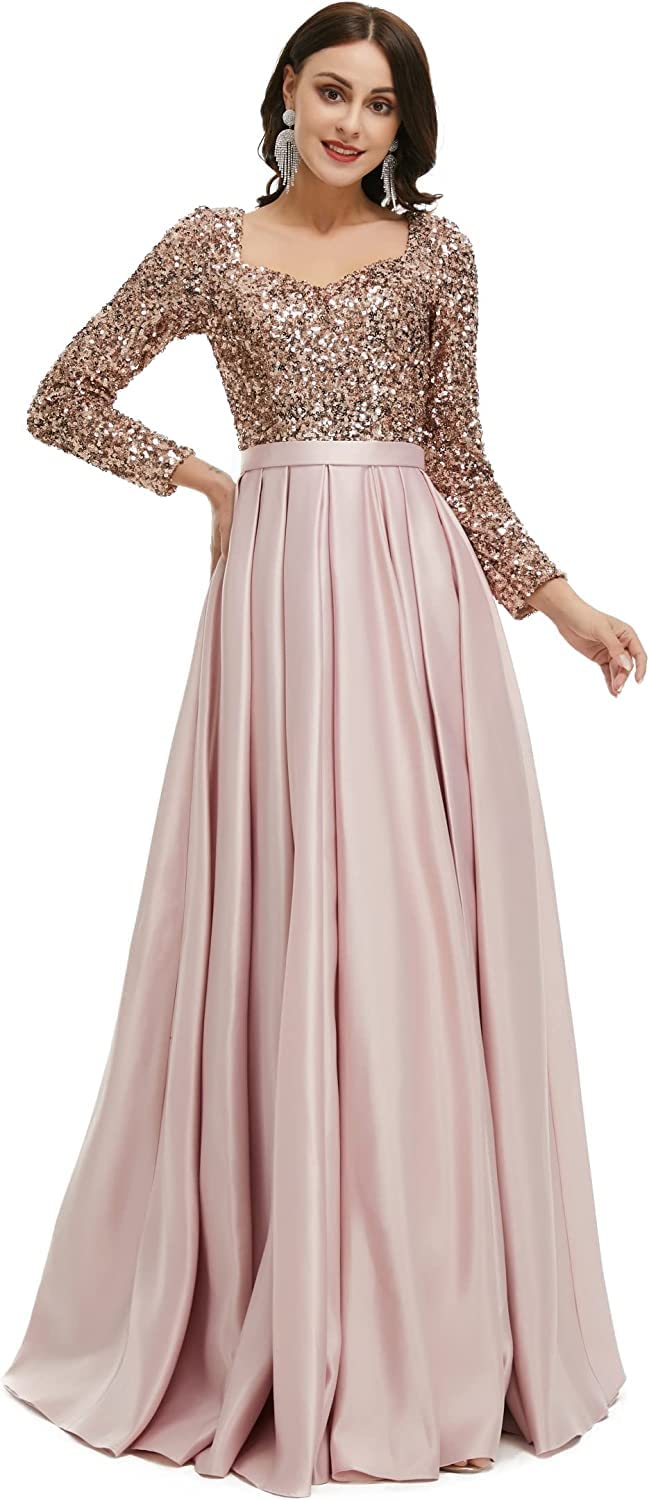 Elegant Women's V-Neck Sequin Long Sleeve Prom Dress with High Slit - Mermaid Party Cocktail Gown for Wedding, Evening & Special Occasions | Perfect for Homecoming, Gala & Formal Events
