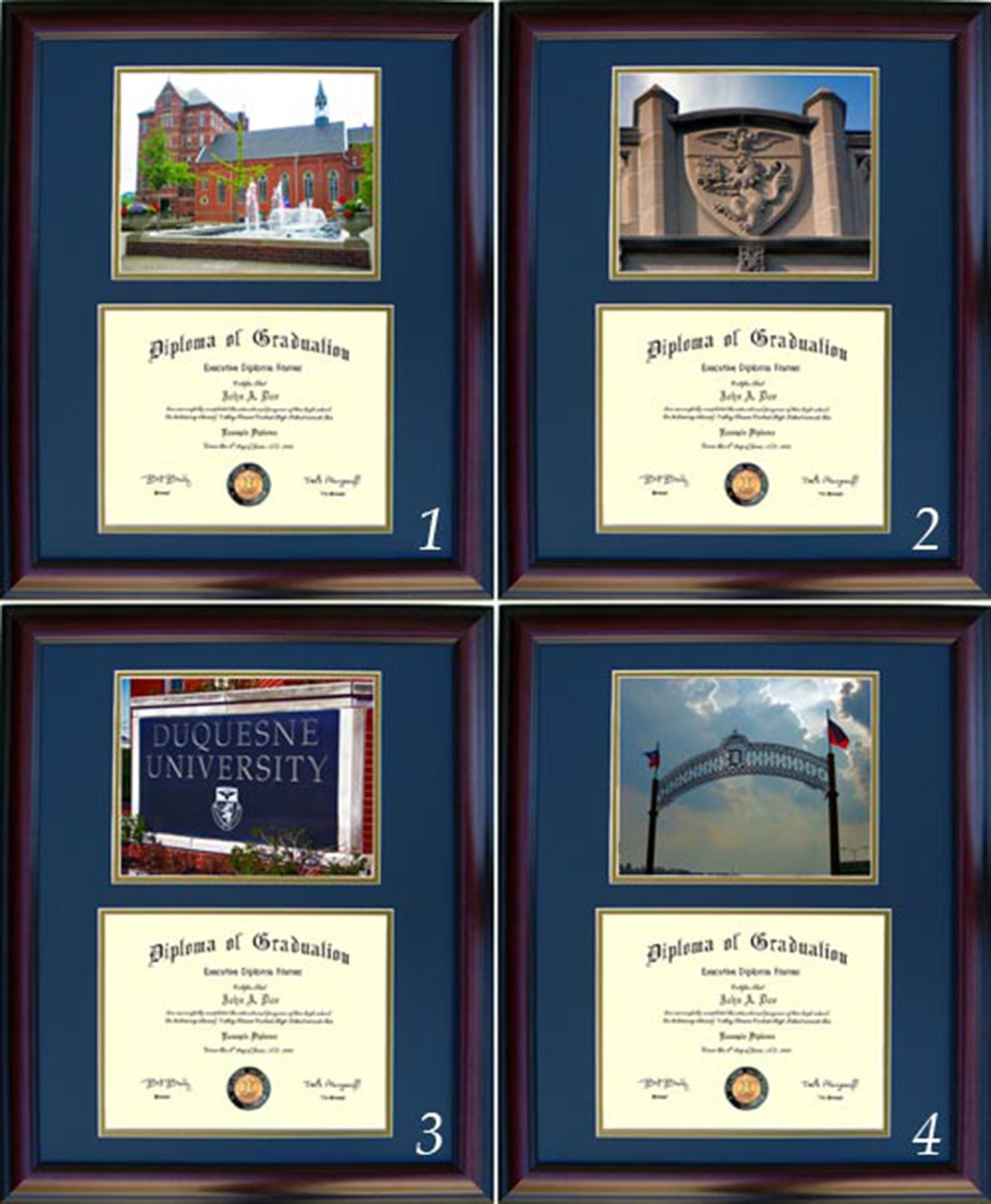 Duquesne Diploma Frame with Photo Display - Elegant Walnut Wood Graduation Certificate Holder for Wall Display - Perfect for Home Office, Study Room, or Gift for Graduates