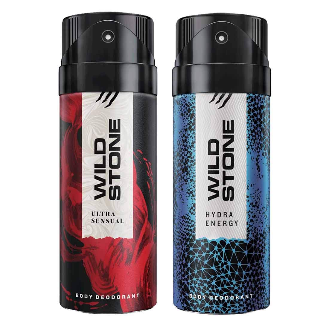 Wild Stone Ultra Sensual & Hydra Energy Deodorant for Men - 2 Pack (150ml Each) | Long-Lasting Fragrance & 48H Protection | Gym, Office & Daily Use