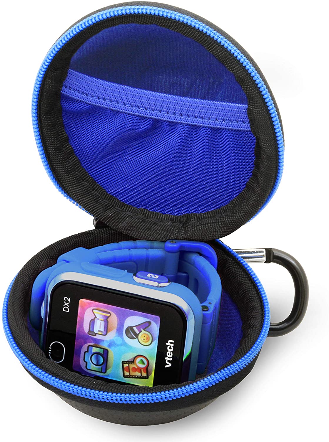 CASEMATIX Waterproof Travel Case for Verizon Gizmo Watch & VTech Kidizoom Smartwatch DX2 - Shockproof Protective Storage with Accessory Pouch & Carabiner Clip - Perfect for Kids Outdoor Adventures, Travel & School Activities