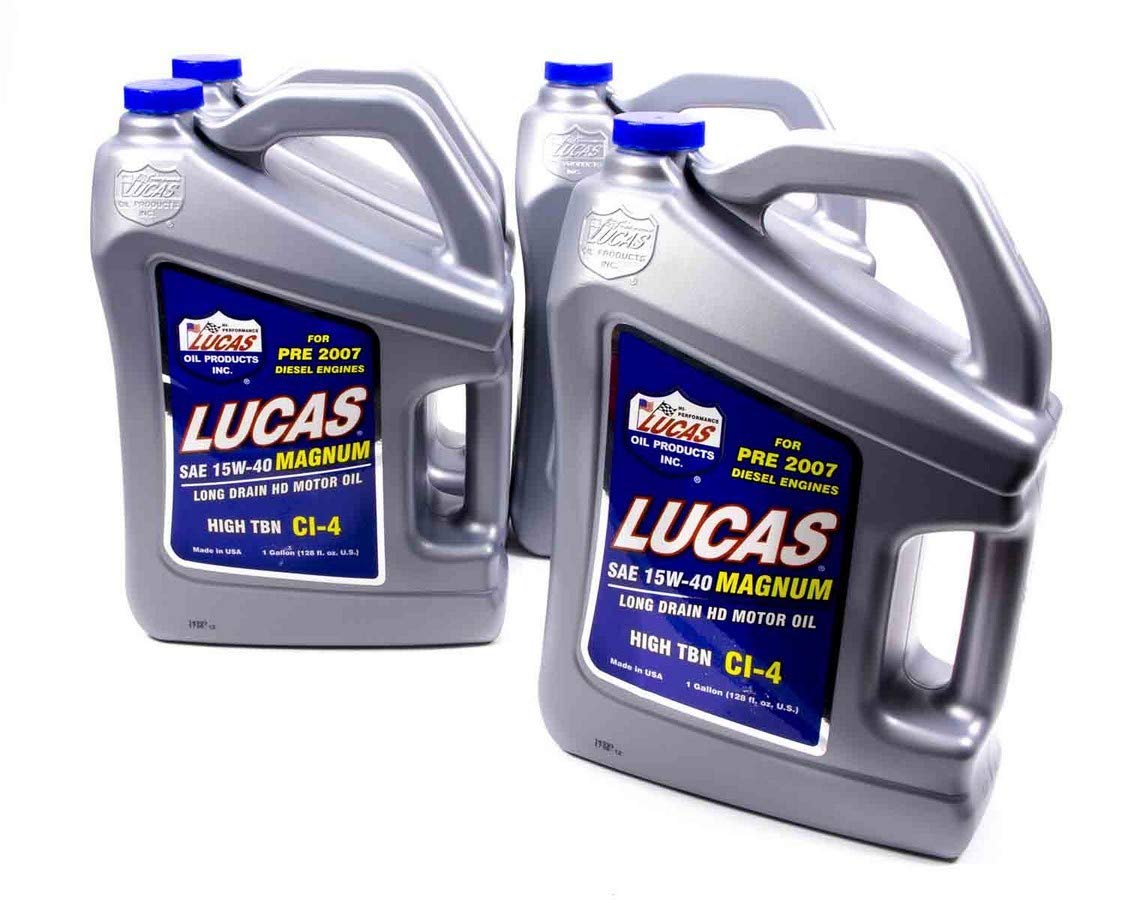 Lucas Oil 10076-PK4 15W-40 Magnum High TBN Diesel Engine Oil - 1 Gallon Jug (Pack of 4) | Heavy Duty Truck & Fleet Vehicle Protection | Ideal for Long-Haul, Towing & High-Mileage Engines