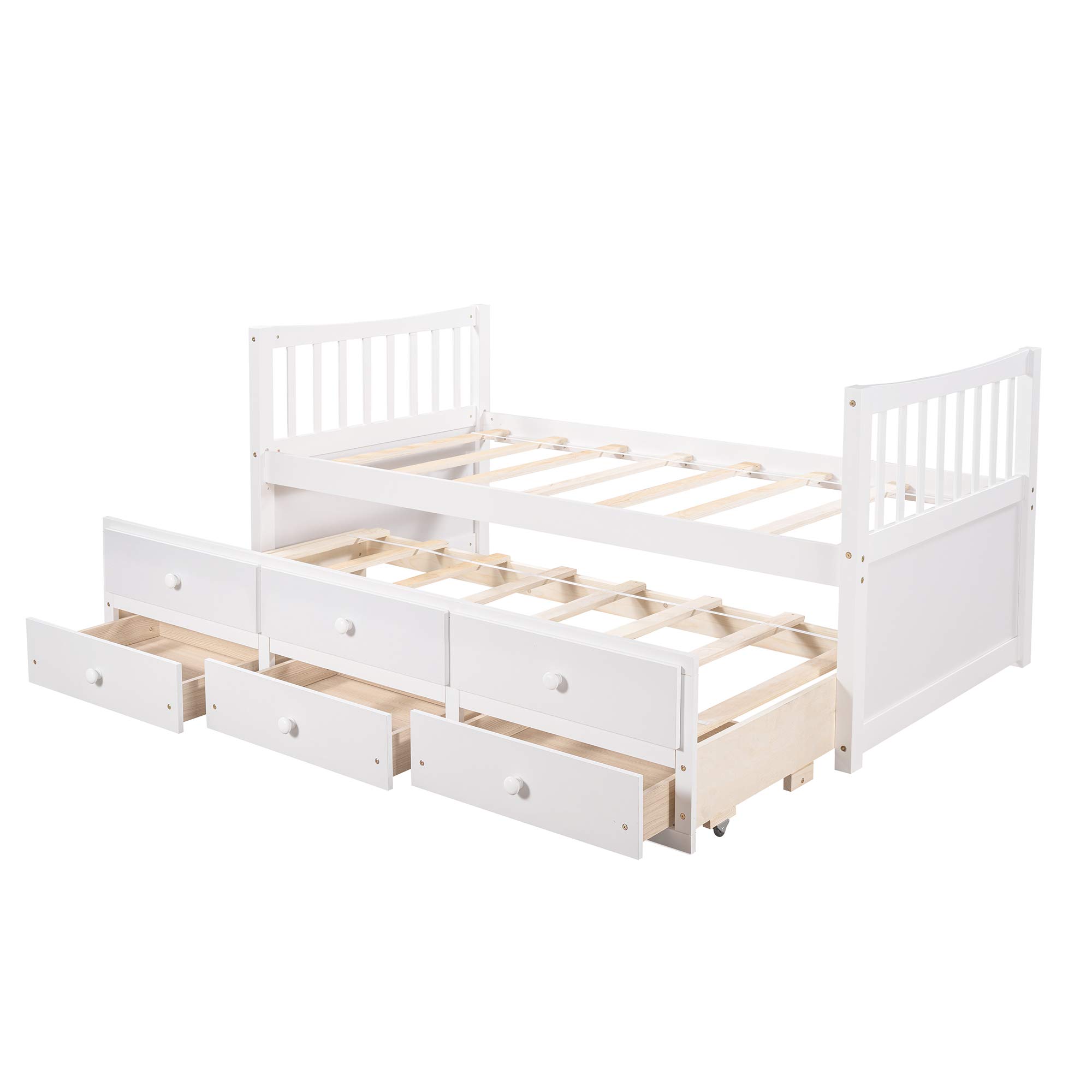 **White Twin Size Captain's Bed with 3 Storage Drawers - Wooden Daybed for Kids & Teens, Space-Saving Bed Frame for Living Room, Guest Room, or Dorm**