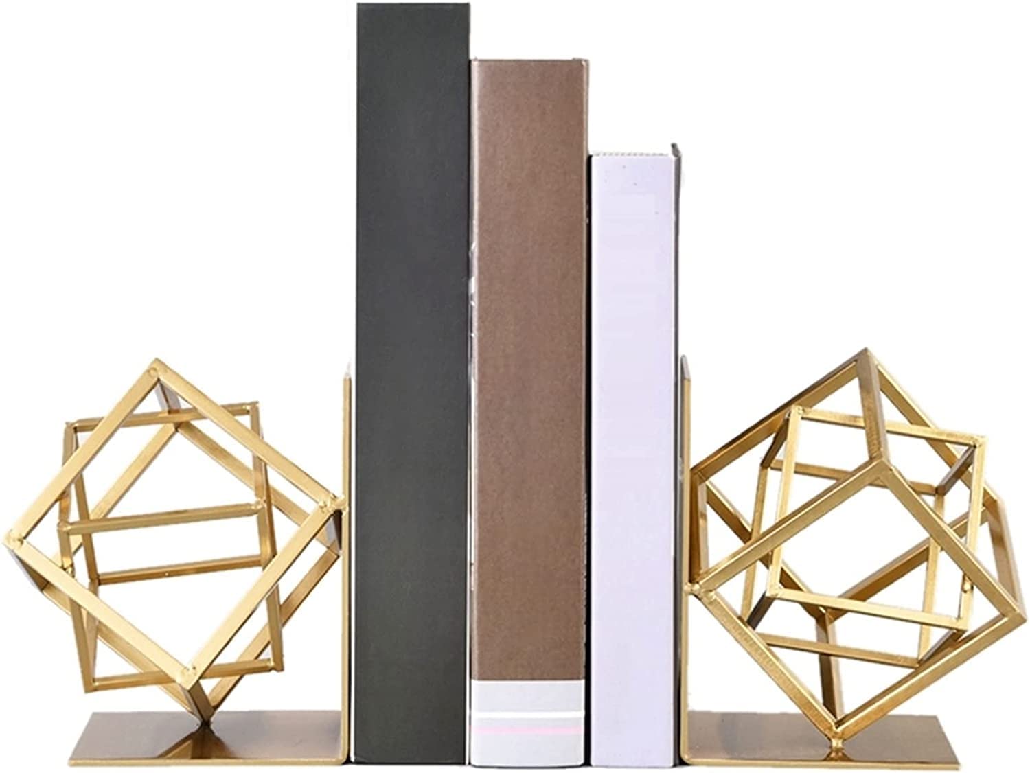 Modern Geometric Bookends for Shelves - 2 Pack Cubic Decorative Book Holders for Lightweight & Heavy Books - Stylish Home & Office Organizer - Perfect for Bookshelves, Desks, and Library Organization