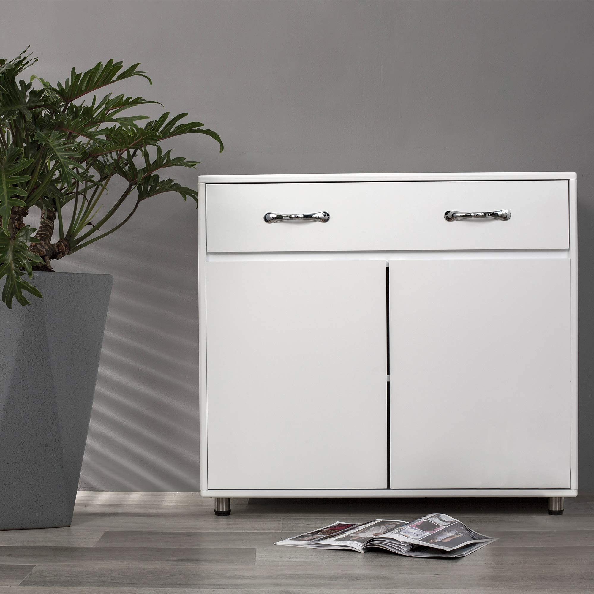 Goujxcy White Sideboard Buffet Storage Cabinet for Kitchen Dining Room - Modern Console Table with Ample Storage Space | Perfect for Home Organization & Entertaining Guests