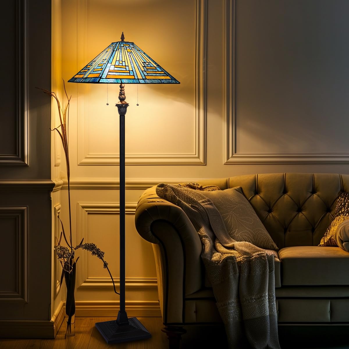 Tiffany Style Blue Stained Glass Floor Lamp - 16