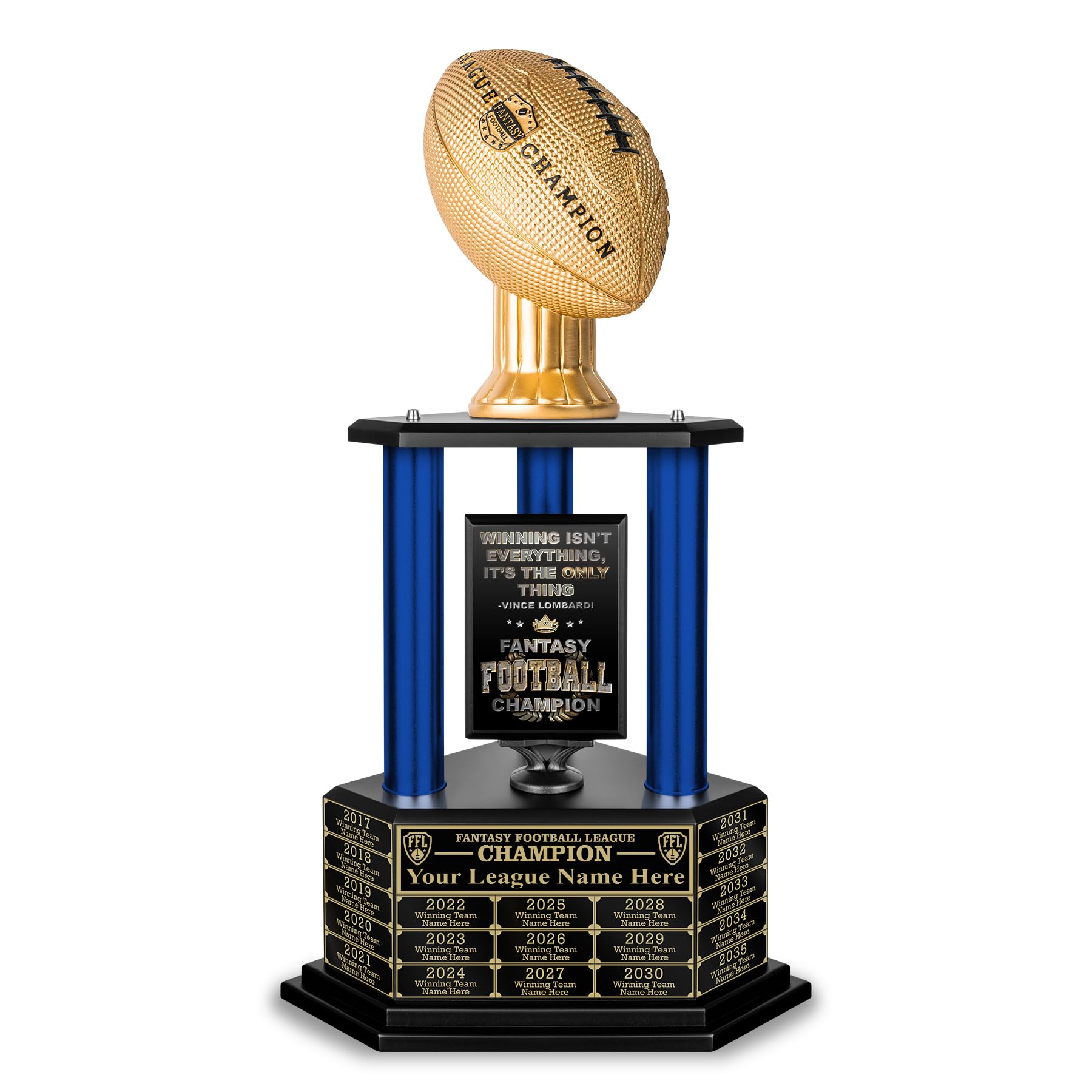 Custom Fantasy Football Trophy - Personalized Championship Award with 19-Year Engraving History, 26-56 Inch Height (Gold Football) - Perfect for NFL, College & Office League Victories