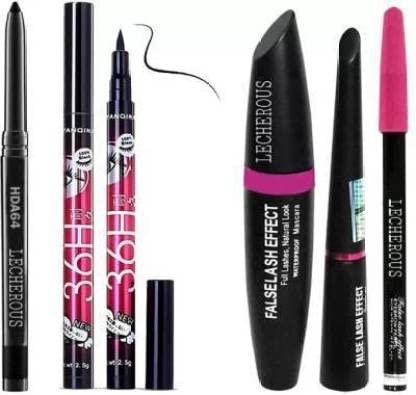 Waterproof 3-in-1 Makeup Set: Kajal Eyeliner, Mascara & Eyebrow Pencil with 36H Long Lasting Liquid Eyeliner (5-Piece Beauty Kit) - Perfect for Daily Makeup, Party Looks & Professional Makeup Artists