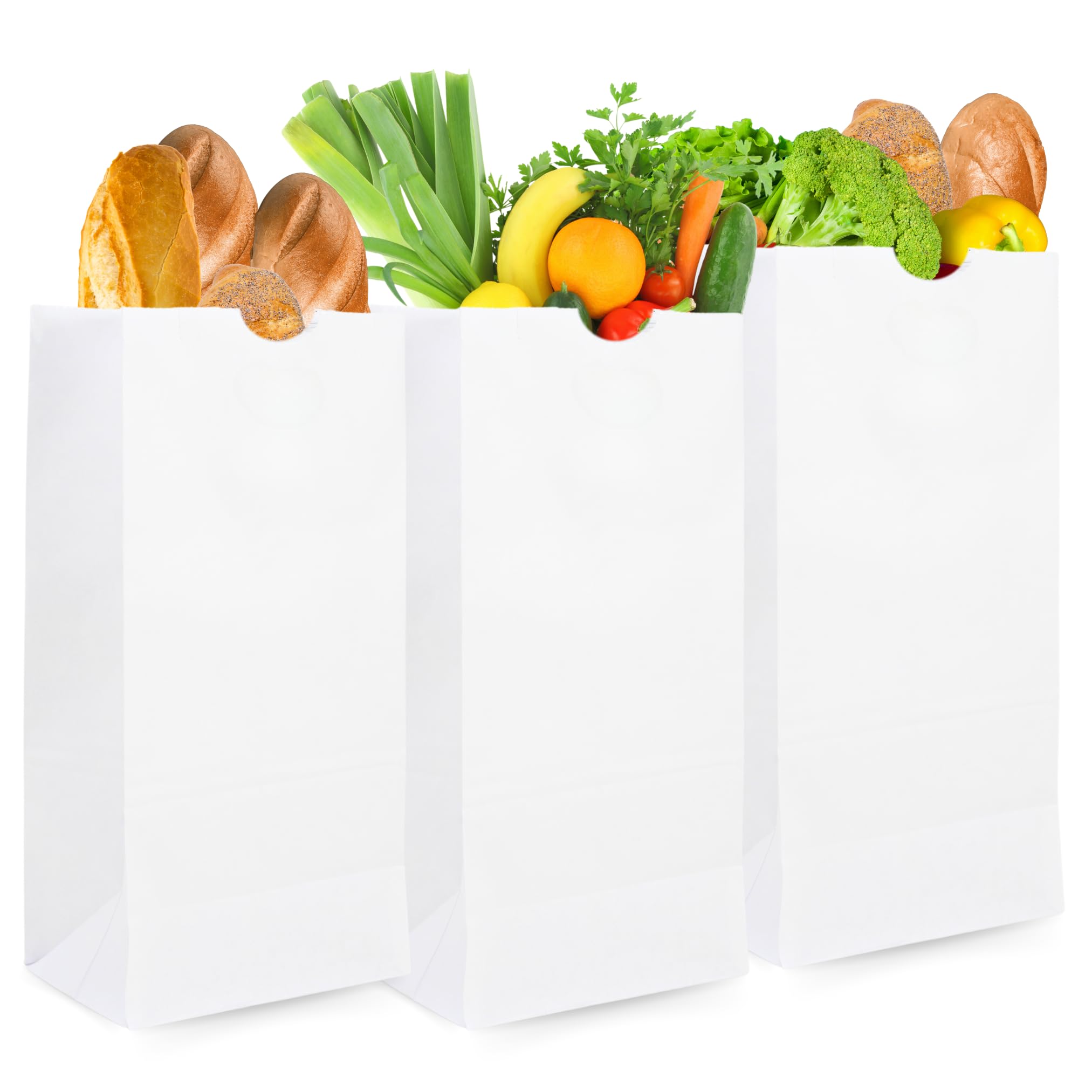 Duro 12# White Paper Lunch Bags 500 Count - Bulk Disposable Food Bags for Bread, Bagels, Deli & Restaurant Takeout - Eco-Friendly 7.06 x 4.50 x 13.75 Inch SOS Bags - Perfect for Bakery, Catering, School Lunches & Food Delivery Services