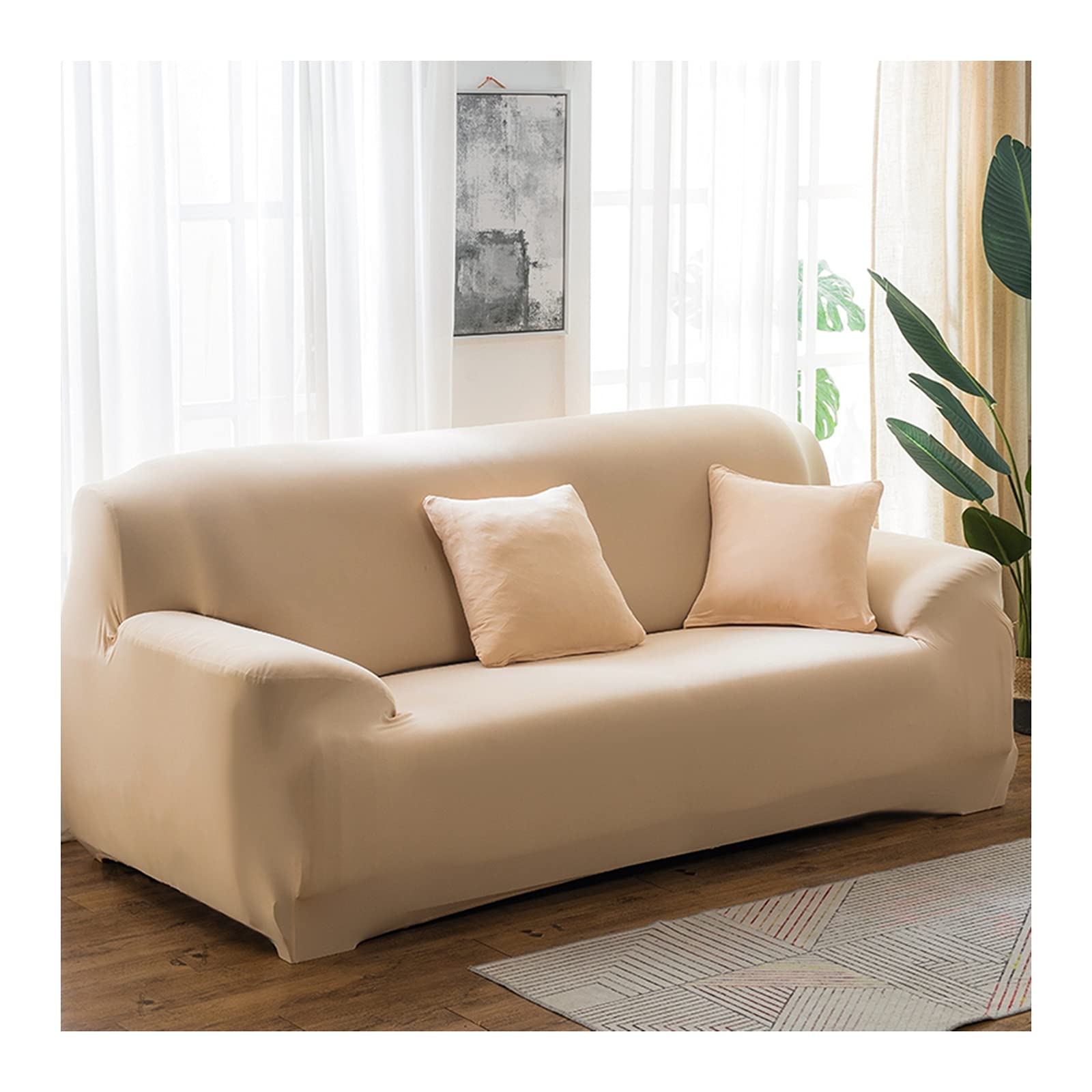 Daesar 2-Seater Sofa Slipcover - Stretchable Beige Polyester Couch Cover for Loveseat & 2-Cushion Sofa | Perfect for Living Room, Apartment & Home Decor Protection