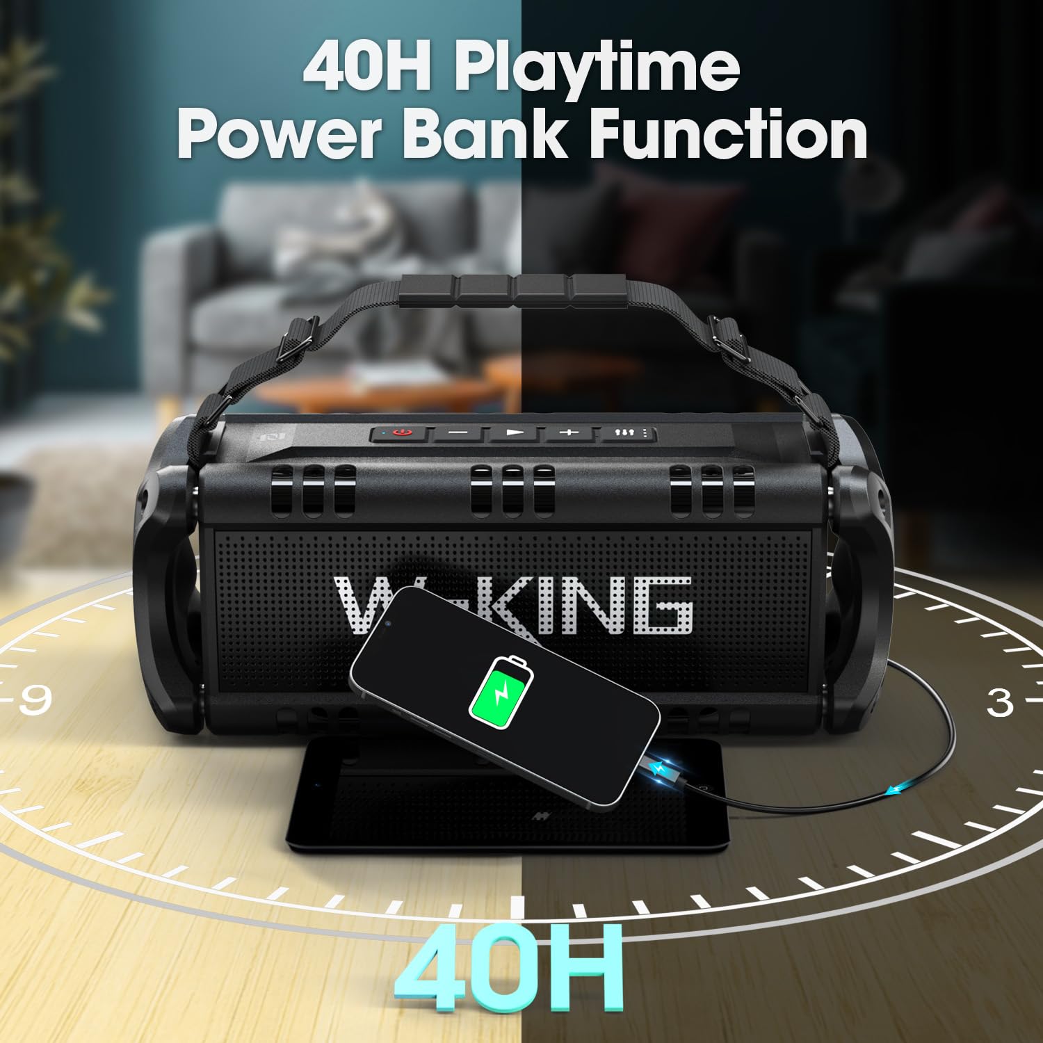 W-KING 90W Bluetooth Speaker with Deep Bass, IPX6 Waterproof, 40H Playtime - Wireless Portable Speaker for Home, Party, Camping, Beach & Outdoor Adventures | Bluetooth 5.0, Stereo Pairing, TF Card & NFC Support