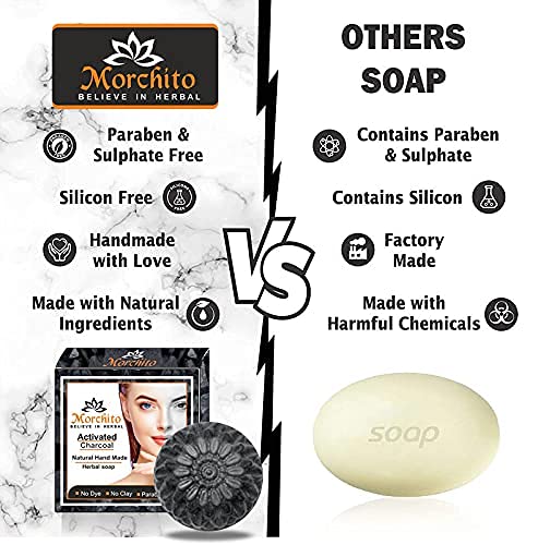 Morchito Activated Charcoal Soap for Men & Women - Deep Cleansing, Skin Whitening, Acne & Blackhead Treatment - Natural Skin Care Soap (Pack of 3) | Perfect for Daily Face & Body Wash, Oily & Acne-Prone Skin