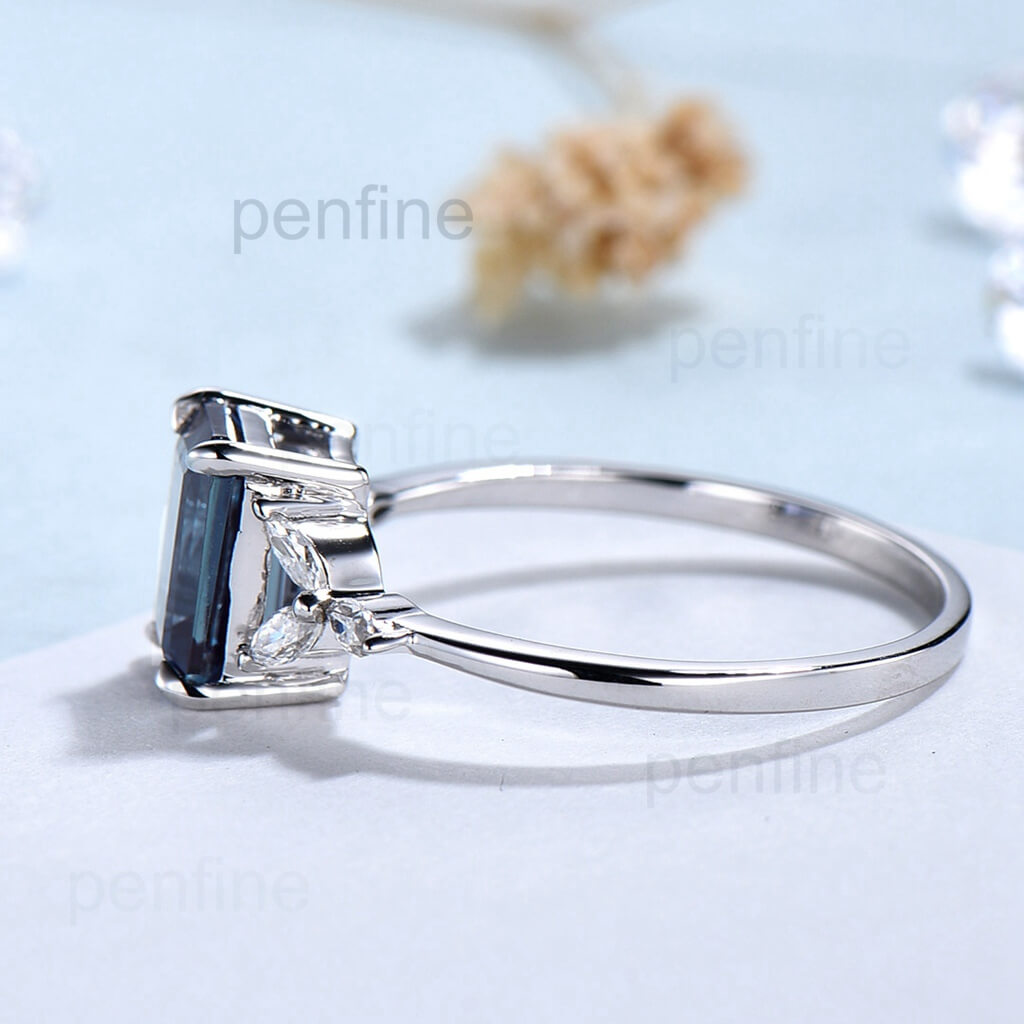 Emerald Cut Alexandrite Diamond Art Deco Engagement Ring in Rose Gold - Perfect for Vintage-Inspired Weddings & Anniversary Gifts