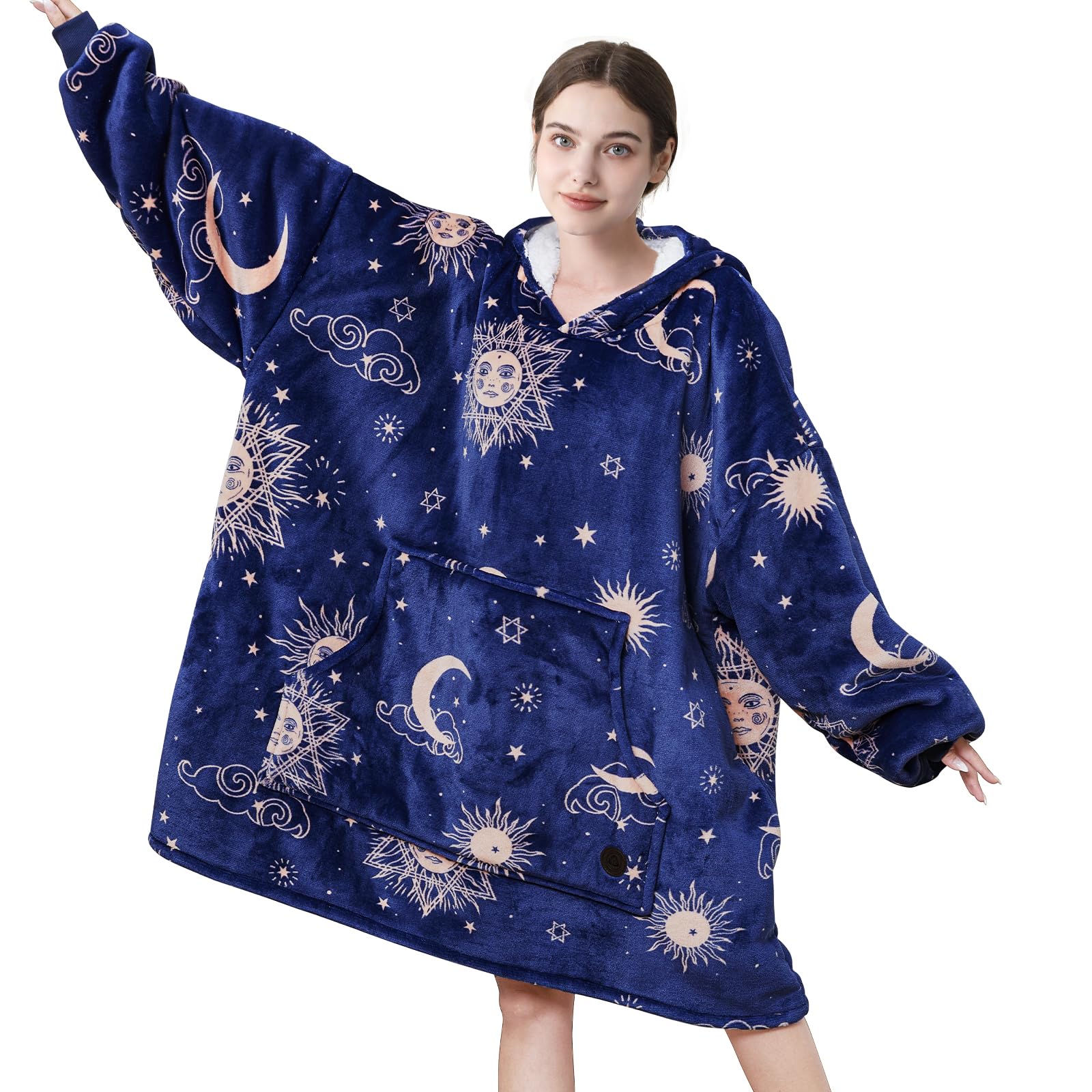 THREE POODLE Women's Wearable Blanket Hoodie - Oversized Sherpa Sweatshirt Blanket for Adults & Men - Warm Cozy Star Hooded Fleece Blanket - Perfect Gift for Mom, Girlfriend, Sister - Ideal for Lounging, Movie Nights & Cold Weather