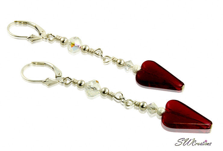 Fuchsia Heart Crystal Beaded Earrings for Women - Elegant Dangle Drop Earrings with Sparkling Beads, Perfect for Valentine's Day, Anniversary, Wedding, Party & Special Occasions