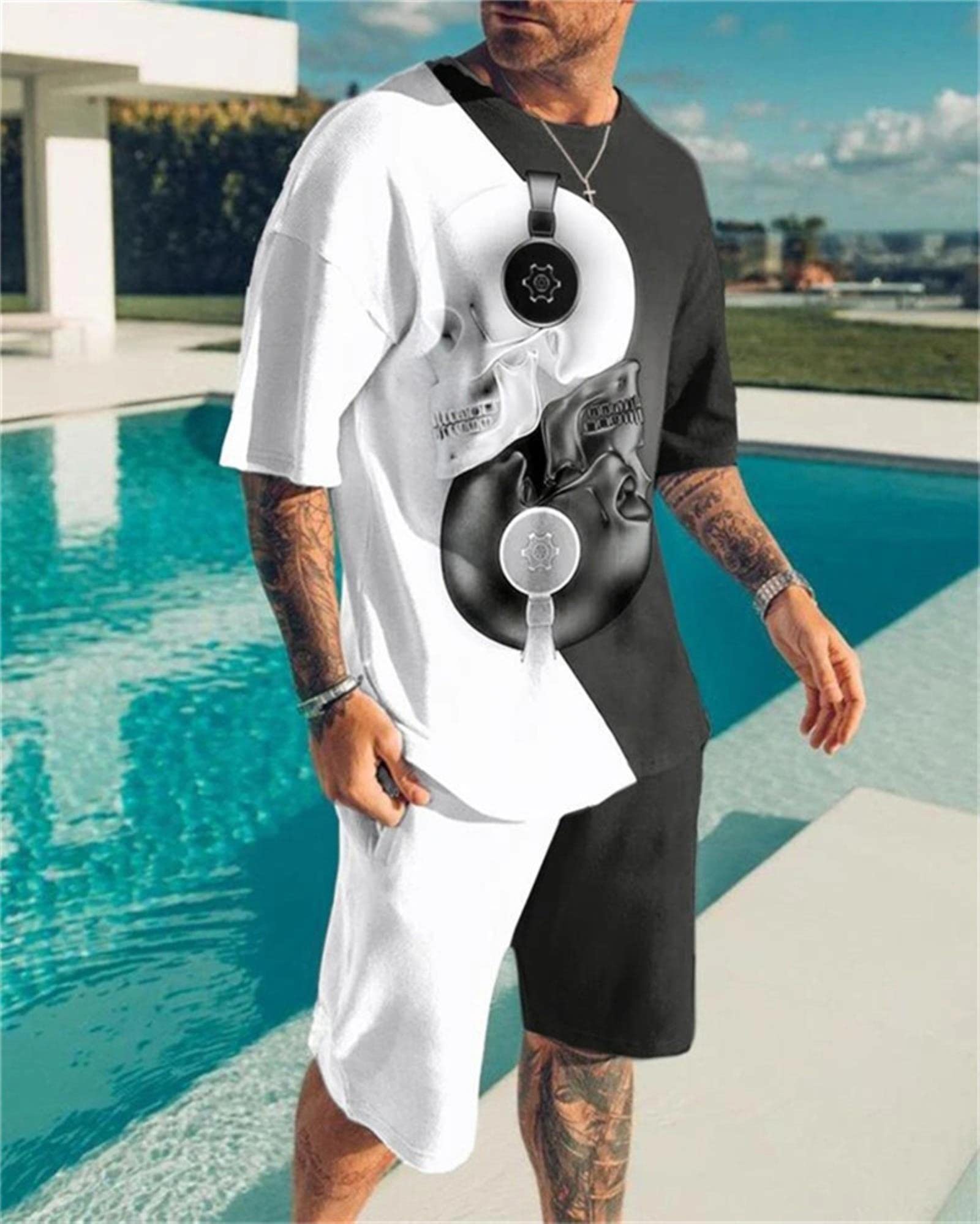 **Men's Summer Outfit Set - Trendy Oversized Black T-Shirt & Shorts 2-Piece Casual Streetwear for Men | Gym, Travel & Everyday Wear**