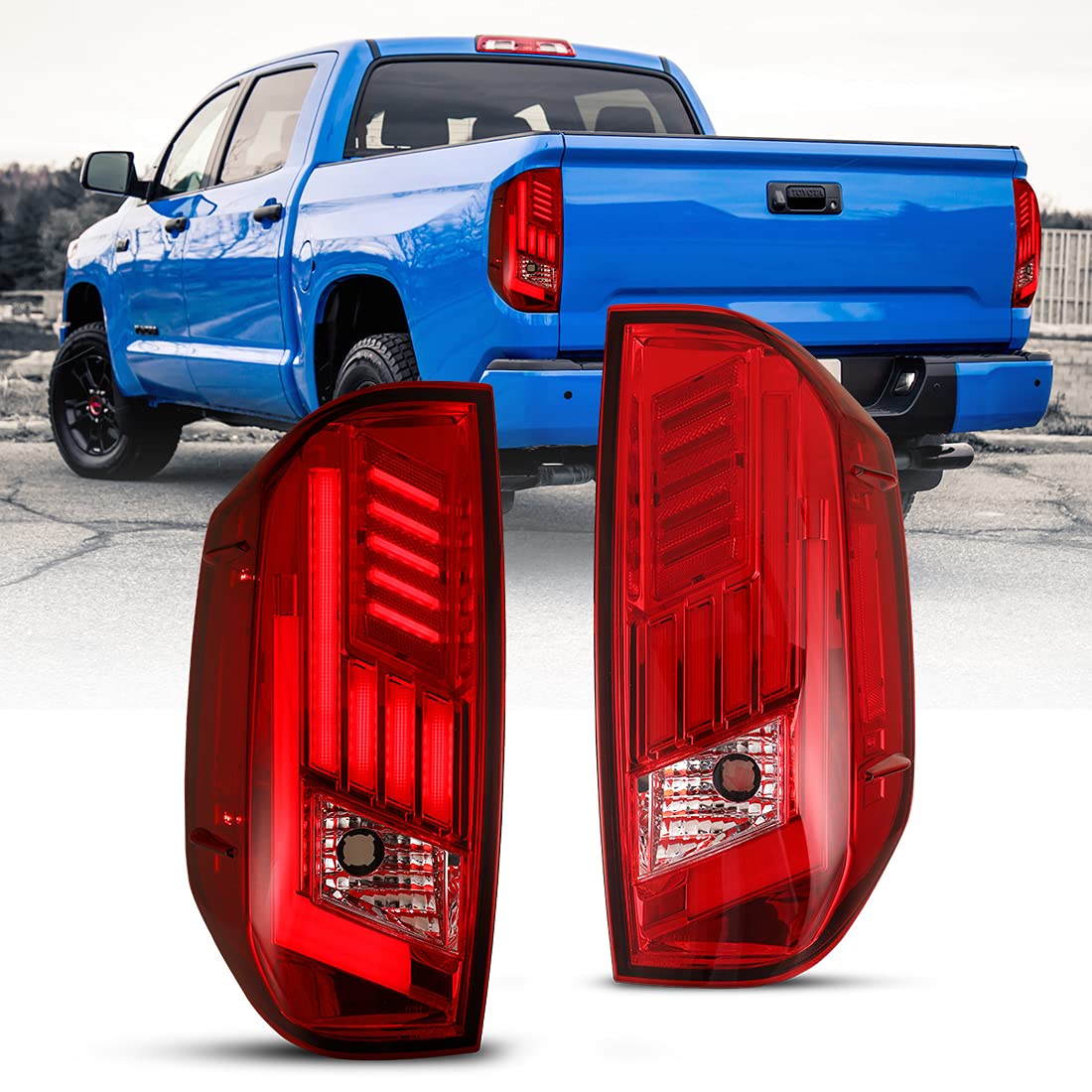ROXX LED Tail Lights Assembly for 2014-2021 Toyota Tundra - Red Lens LED Amber Sequential Turn Signals, DRL & Brake Lights - Pair for Tundra Pickup (Driver & Passenger Side) - Upgrade Your Truck's Style & Safety for Night Driving & Off-Road Adventures