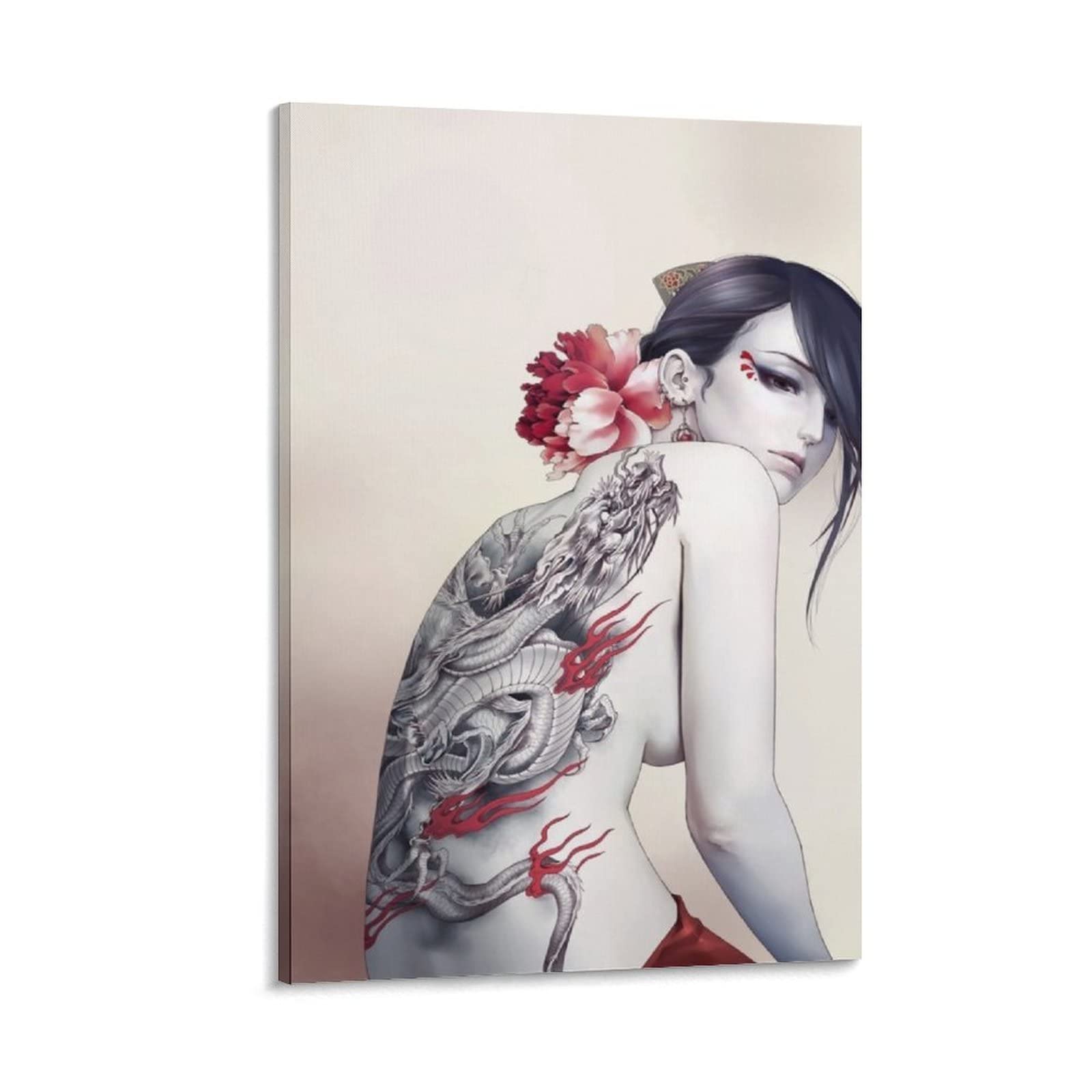 Anime Girl Tattoo Canvas Wall Art Poster - 24x36 Inch (60x90cm) Hand Painted Drawing for Bedroom, Living Room Decor | Perfect for Anime Fans, Home Office & Gift Giving