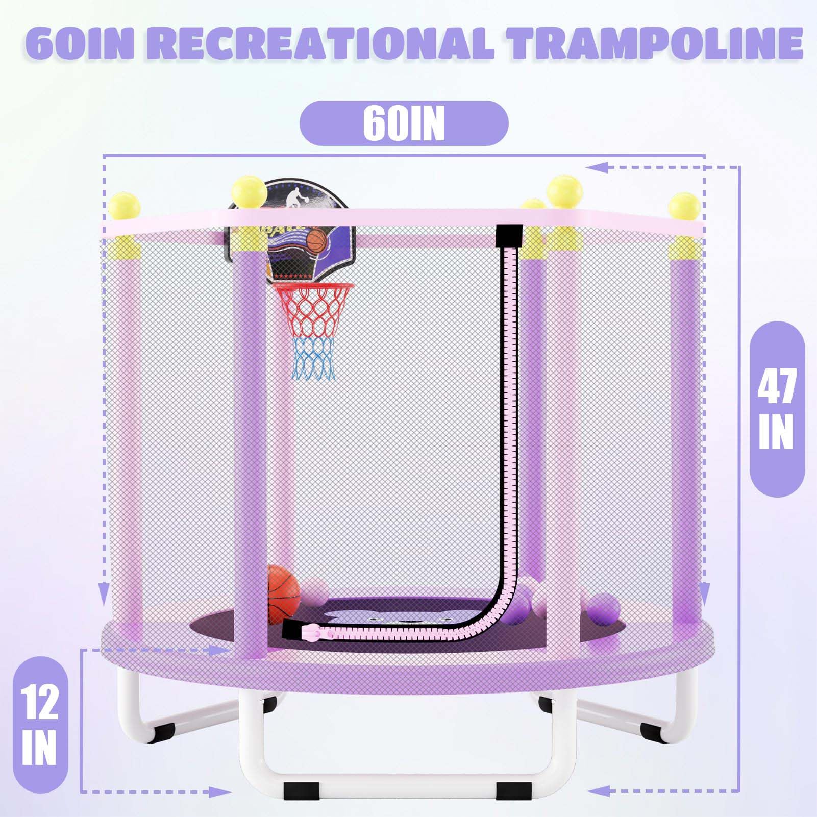 **5FT Kids Trampoline with Safety Enclosure Net & Basketball Hoop - Indoor/Outdoor Mini Trampoline Toy for Toddlers - Perfect Birthday Gift for Active Play, Backyard Fun & Exercise**